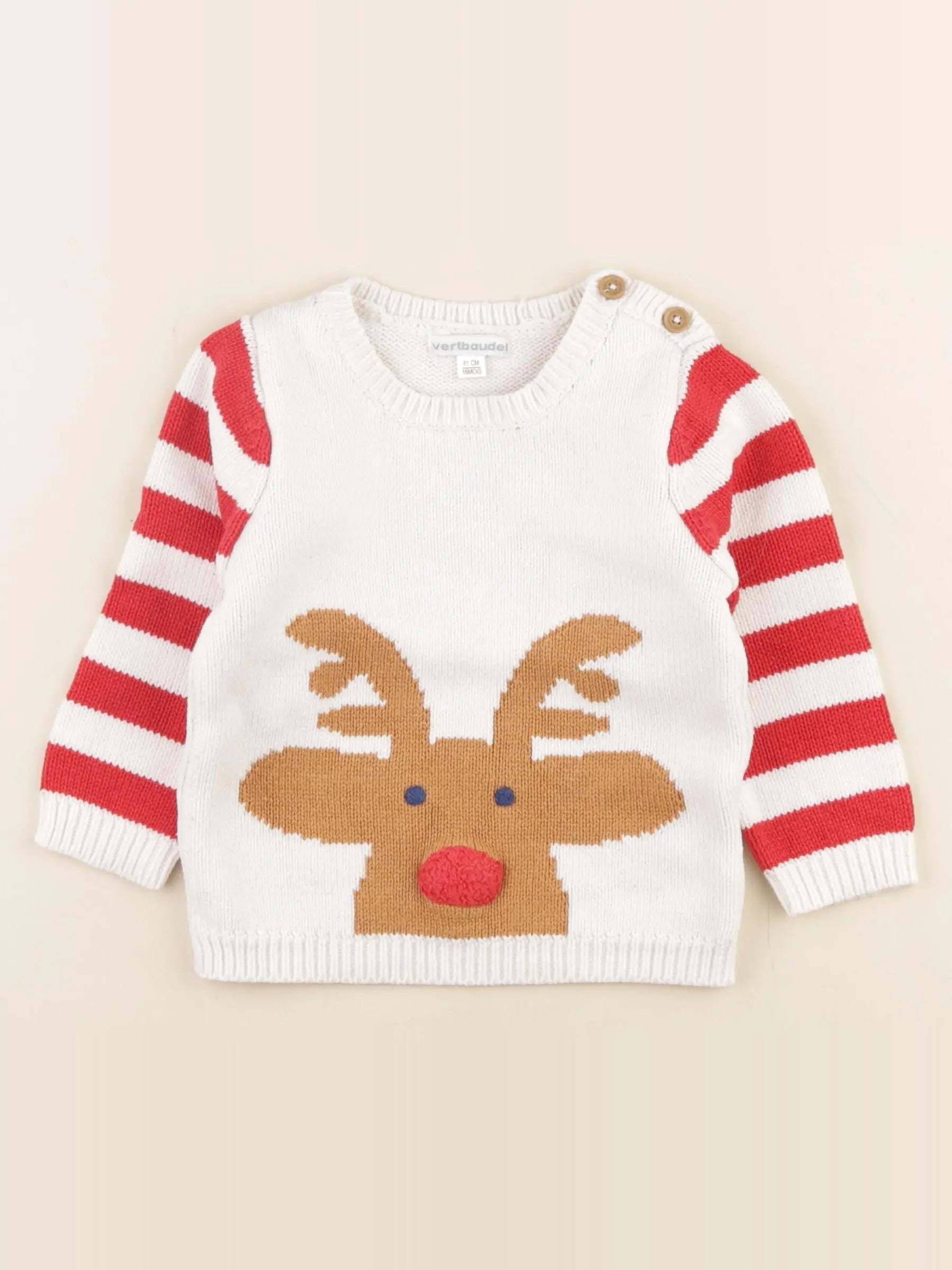 Vertbaudet - pull blanc, rouge - 18 mois