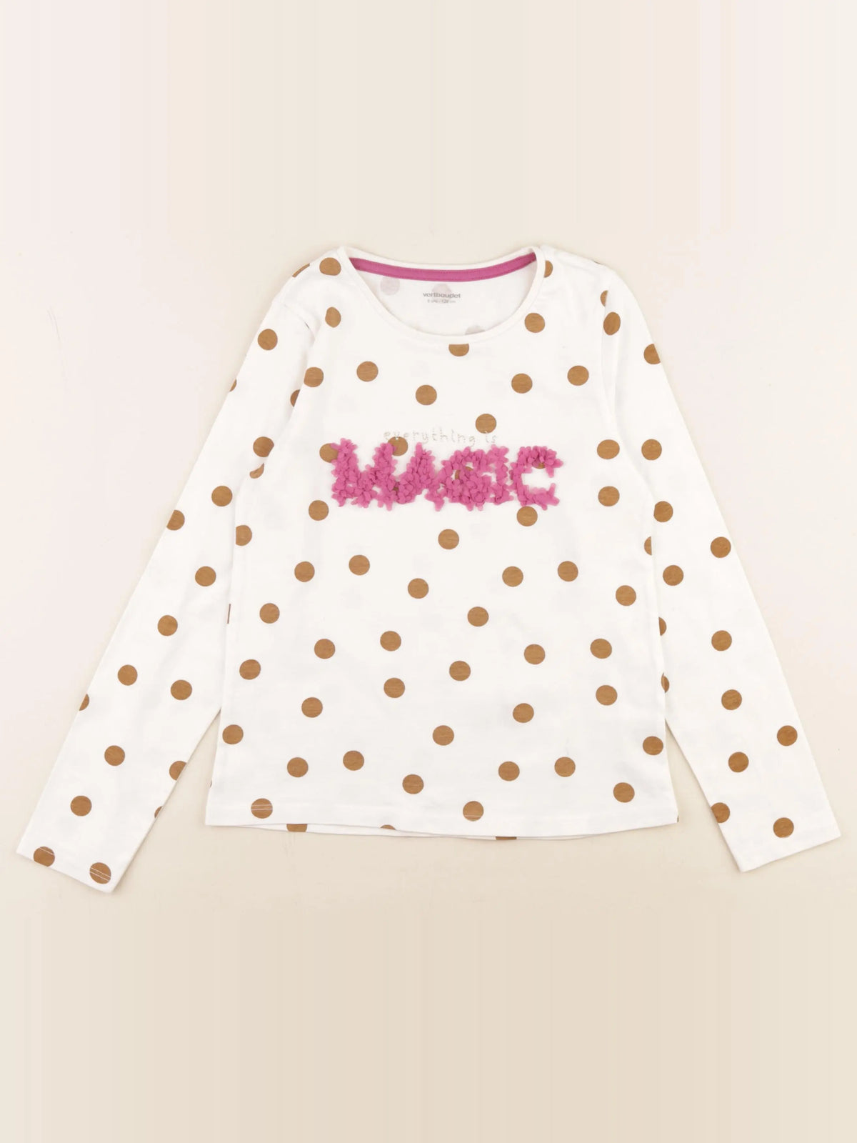 Vertbaudet - tee-shirt blanc, marron - 8 ans