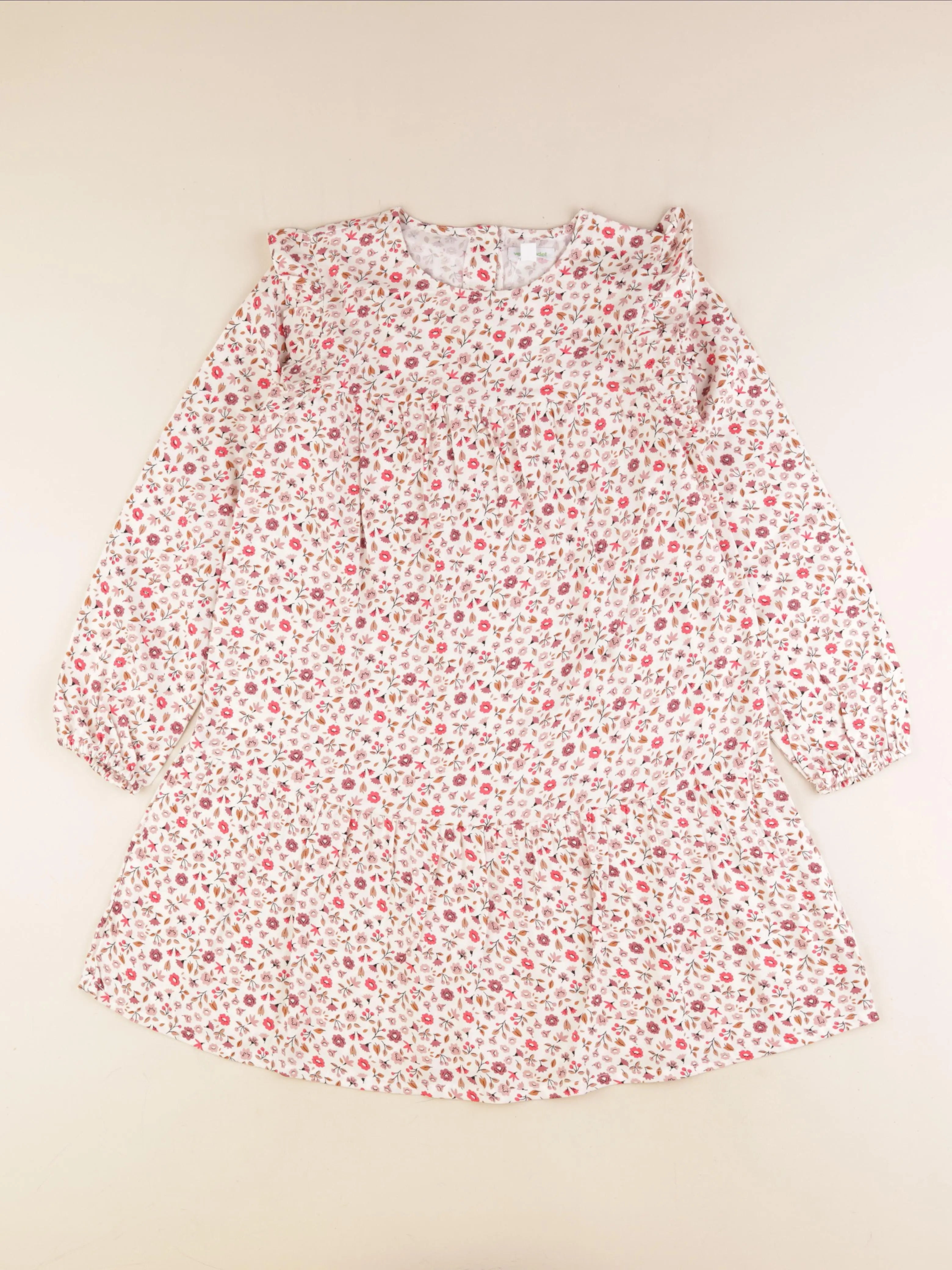 Vertbaudet - robe beige, rouge - 10 ans