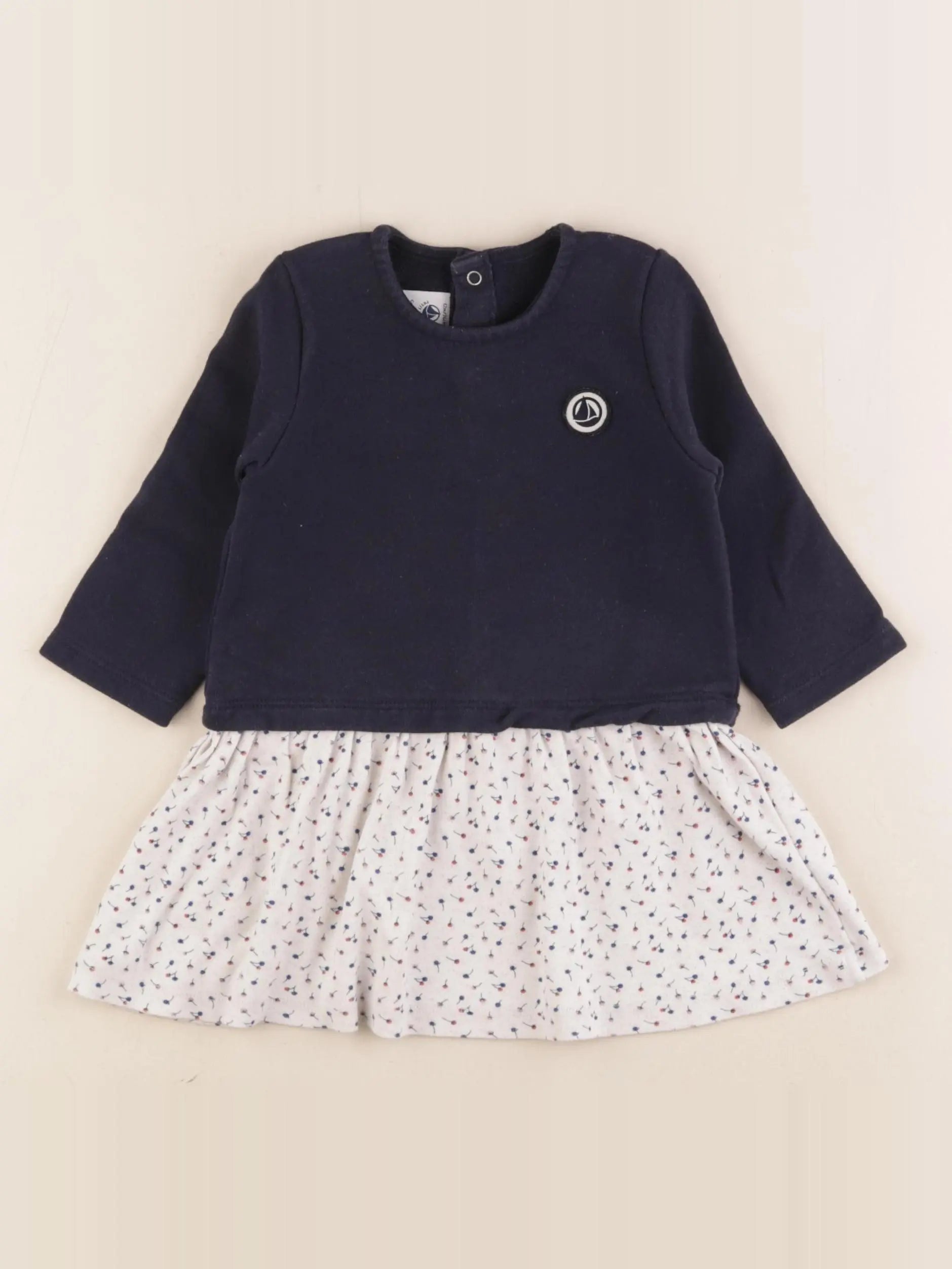 Petit Bateau - robe bleu, blanc - 12 mois