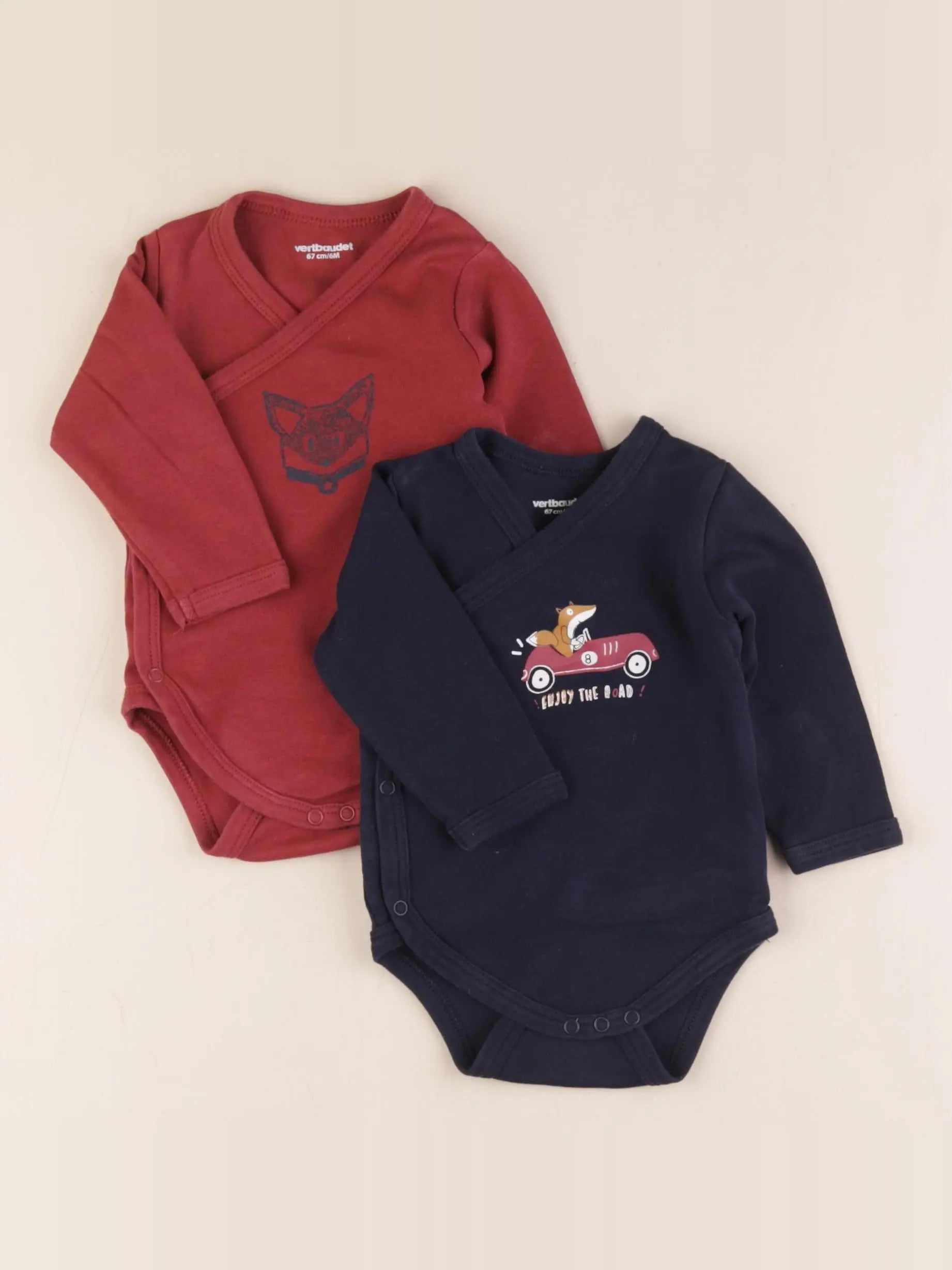 Vertbaudet - lot de 2 bodies en coton bleu - 6 mois