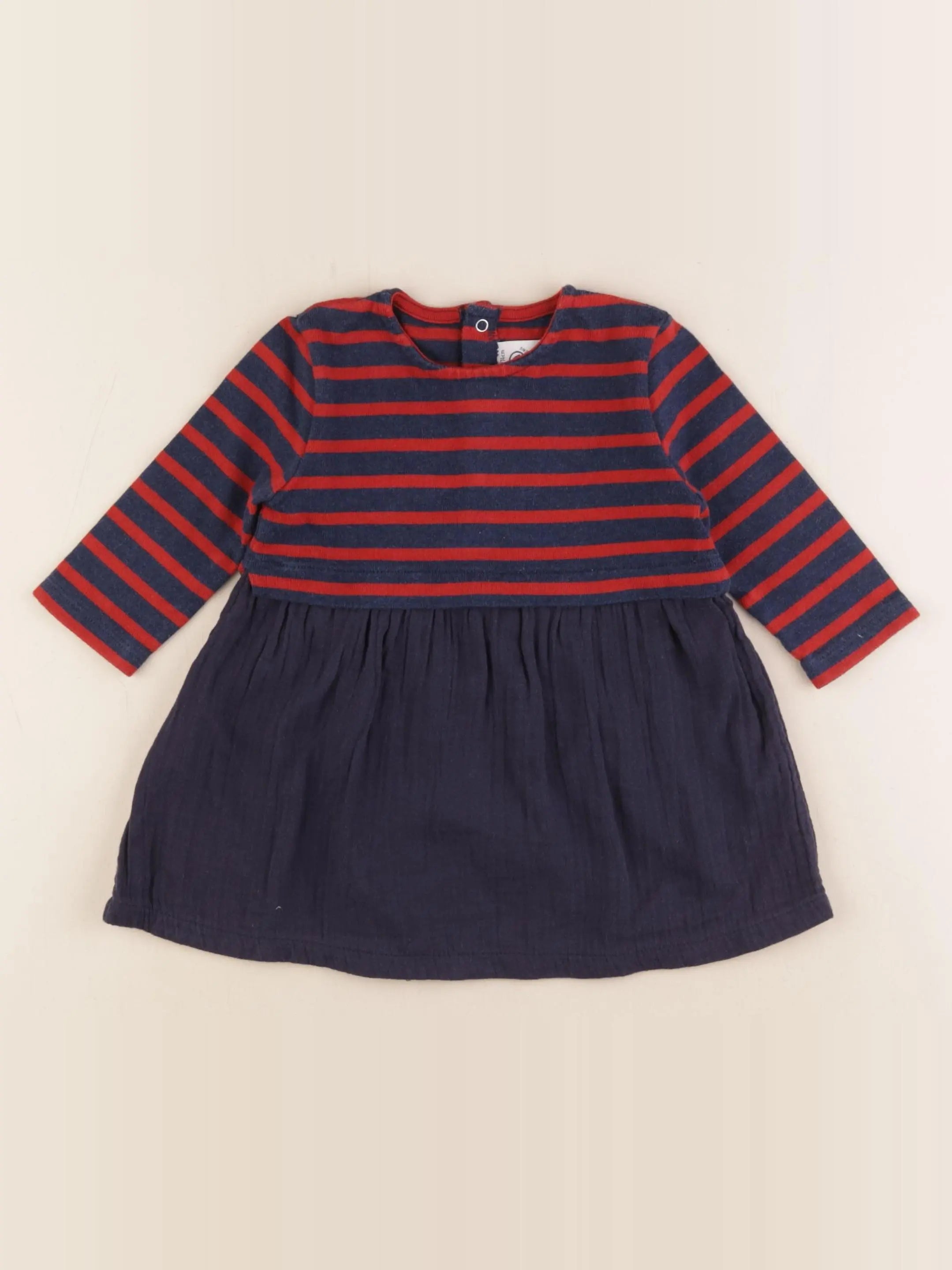 Petit Bateau - robe bleu, rouge - 12 mois