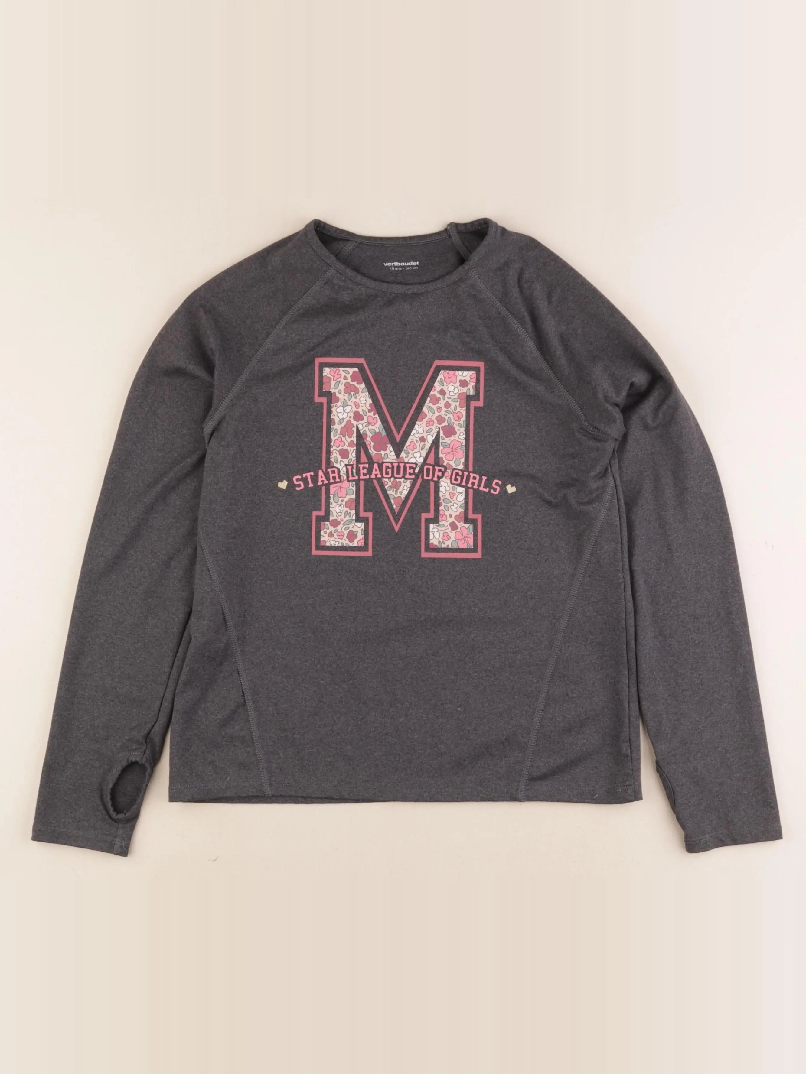 Vertbaudet - tee-shirt gris, rose - 10 ans