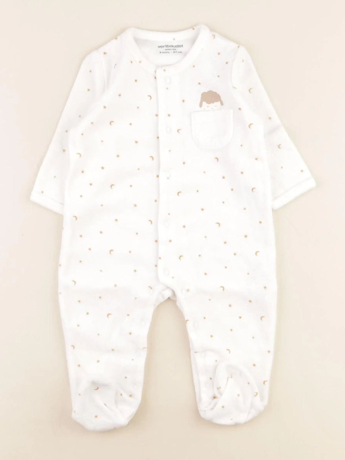 Vertbaudet - pyjama velours blanc - 6 mois