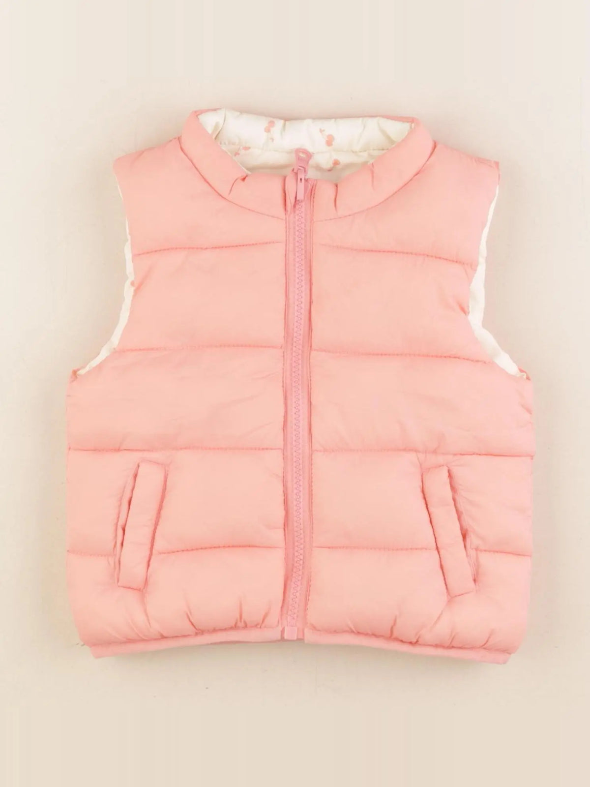 Vertbaudet - doudoune réversible rose, beige - 9 mois