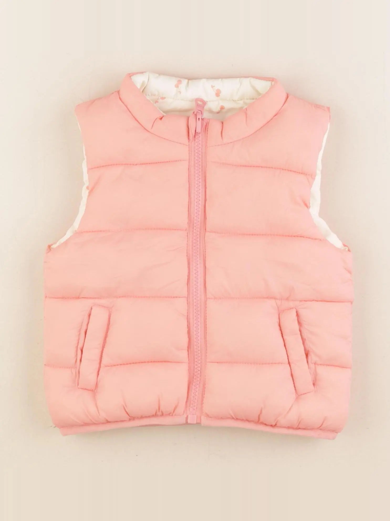 Vertbaudet - doudoune réversible rose, beige - 9 mois