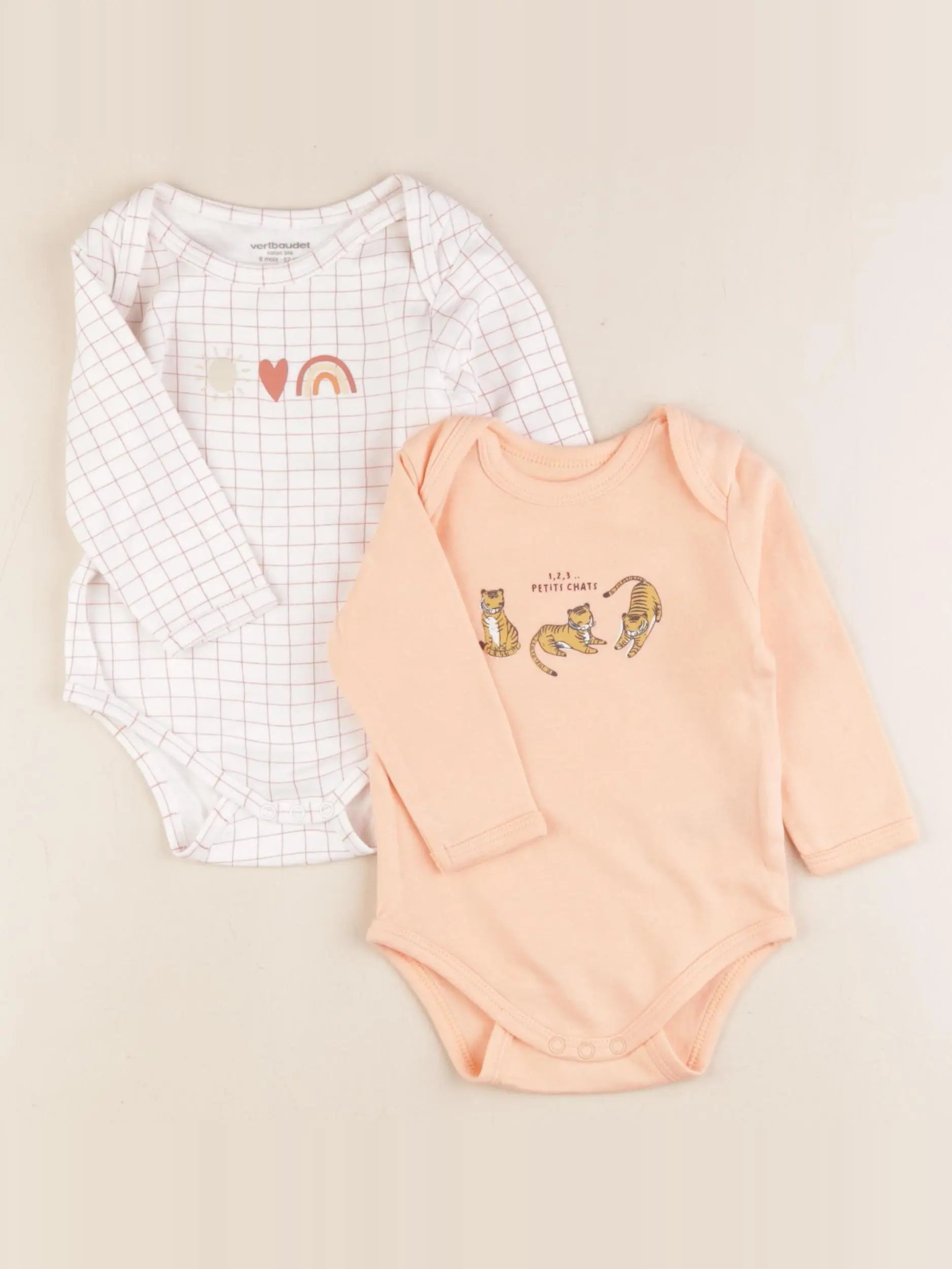Vertbaudet - lot de 2 bodies en coton rose - 6 mois