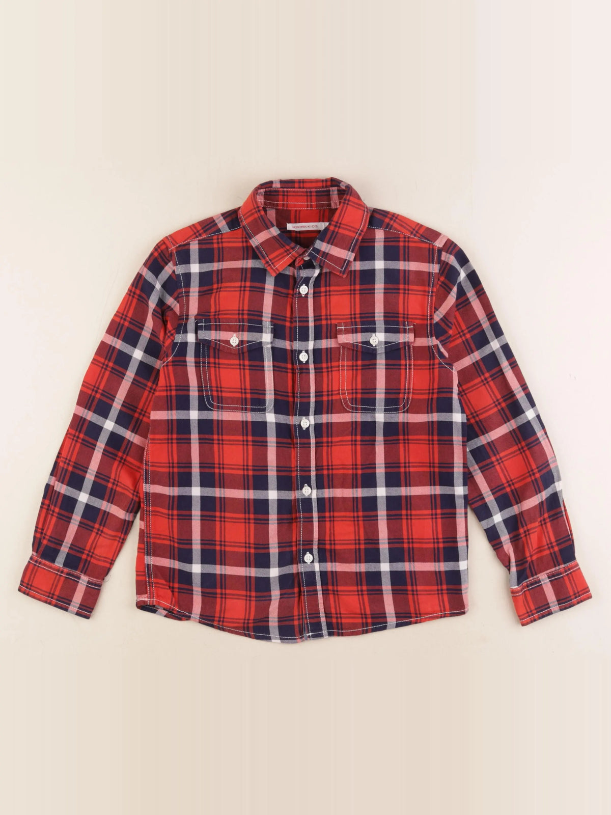 Monoprix - chemise bleu, rouge - 8 ans