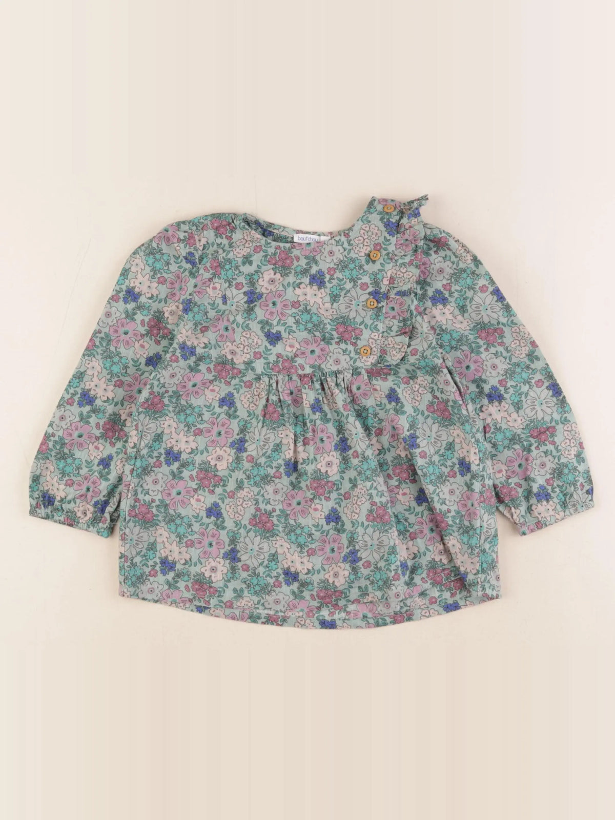 Boutchou - blouse vert, rose - 2 ans