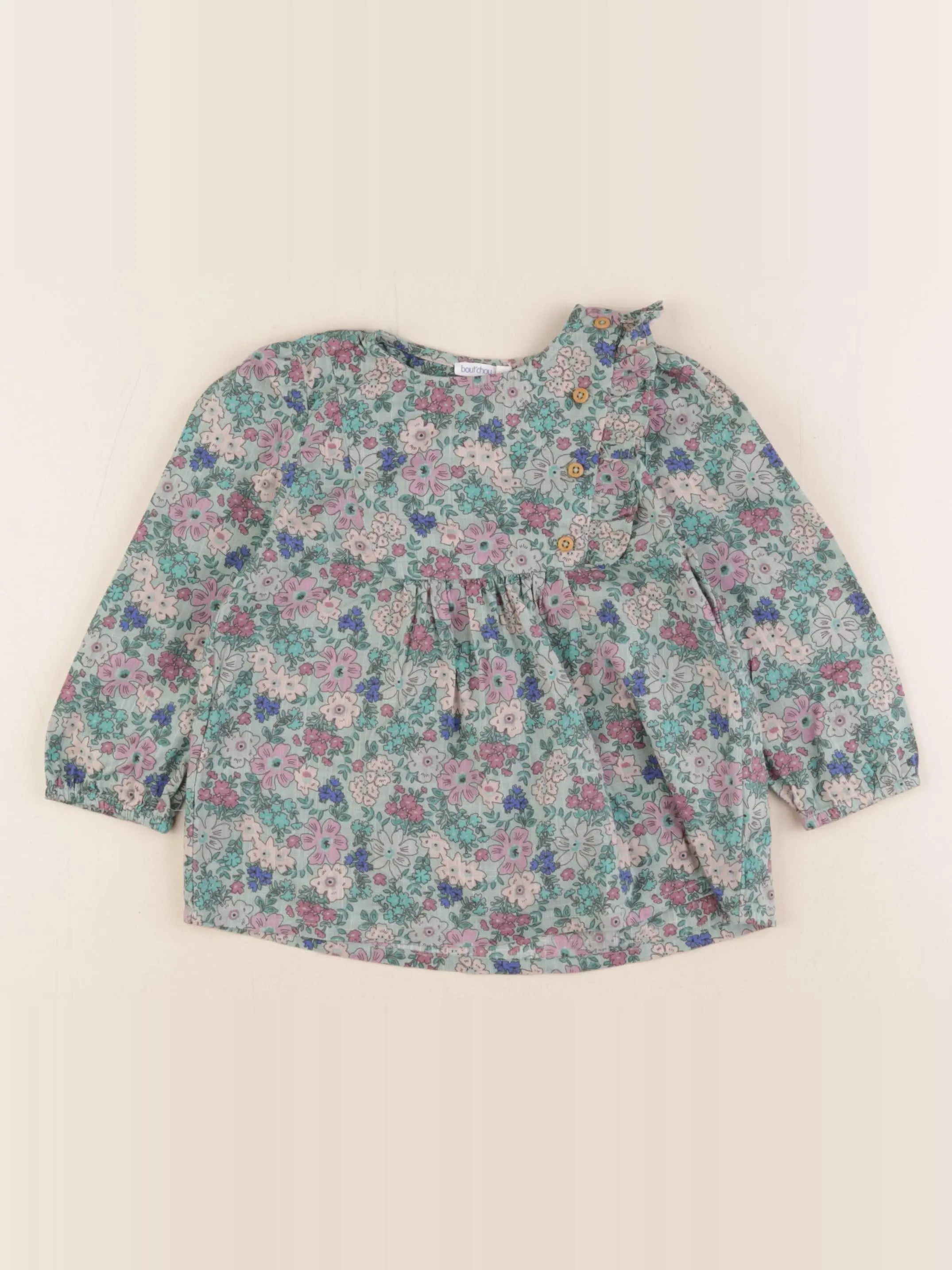 Boutchou - blouse vert, rose - 2 ans