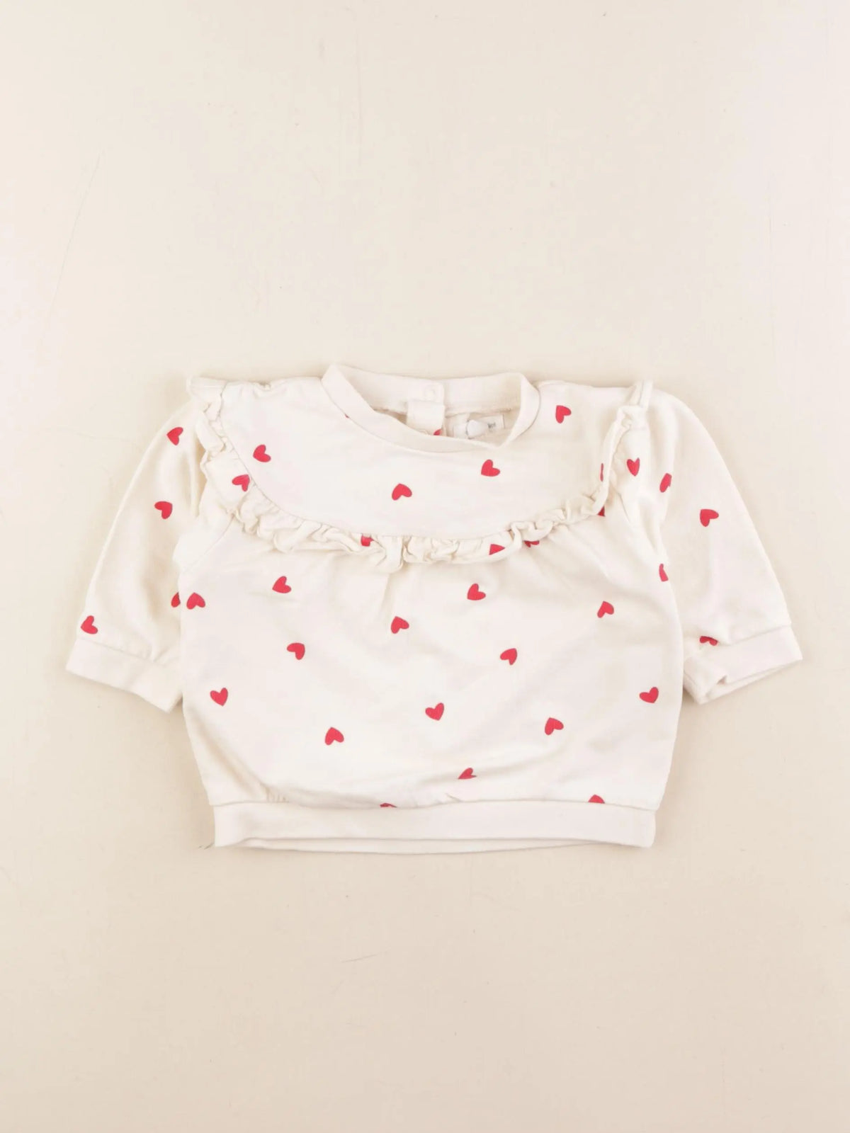 Vertbaudet - sweat beige, rouge - 9 mois
