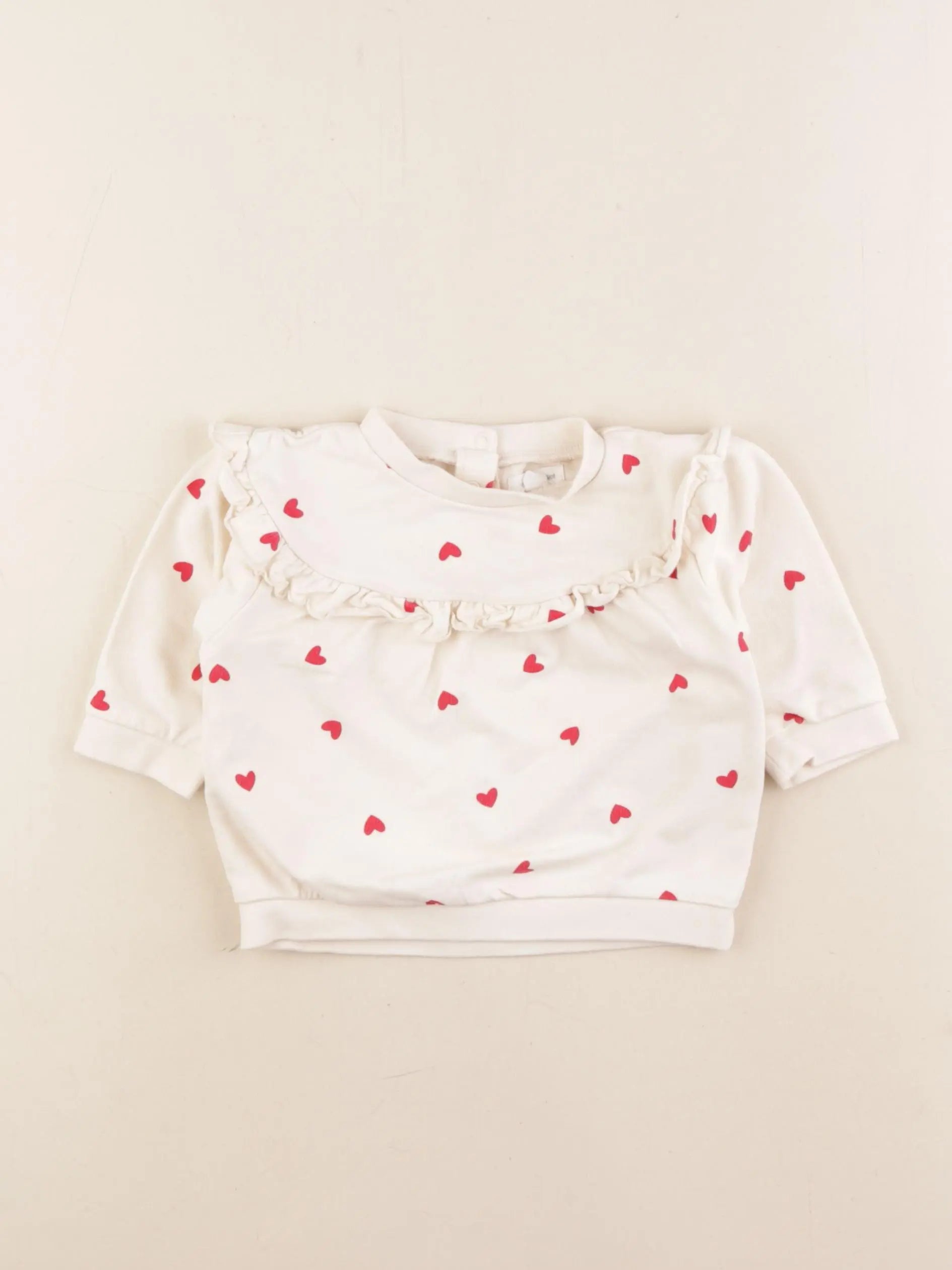 Vertbaudet - sweat beige, rouge - 9 mois