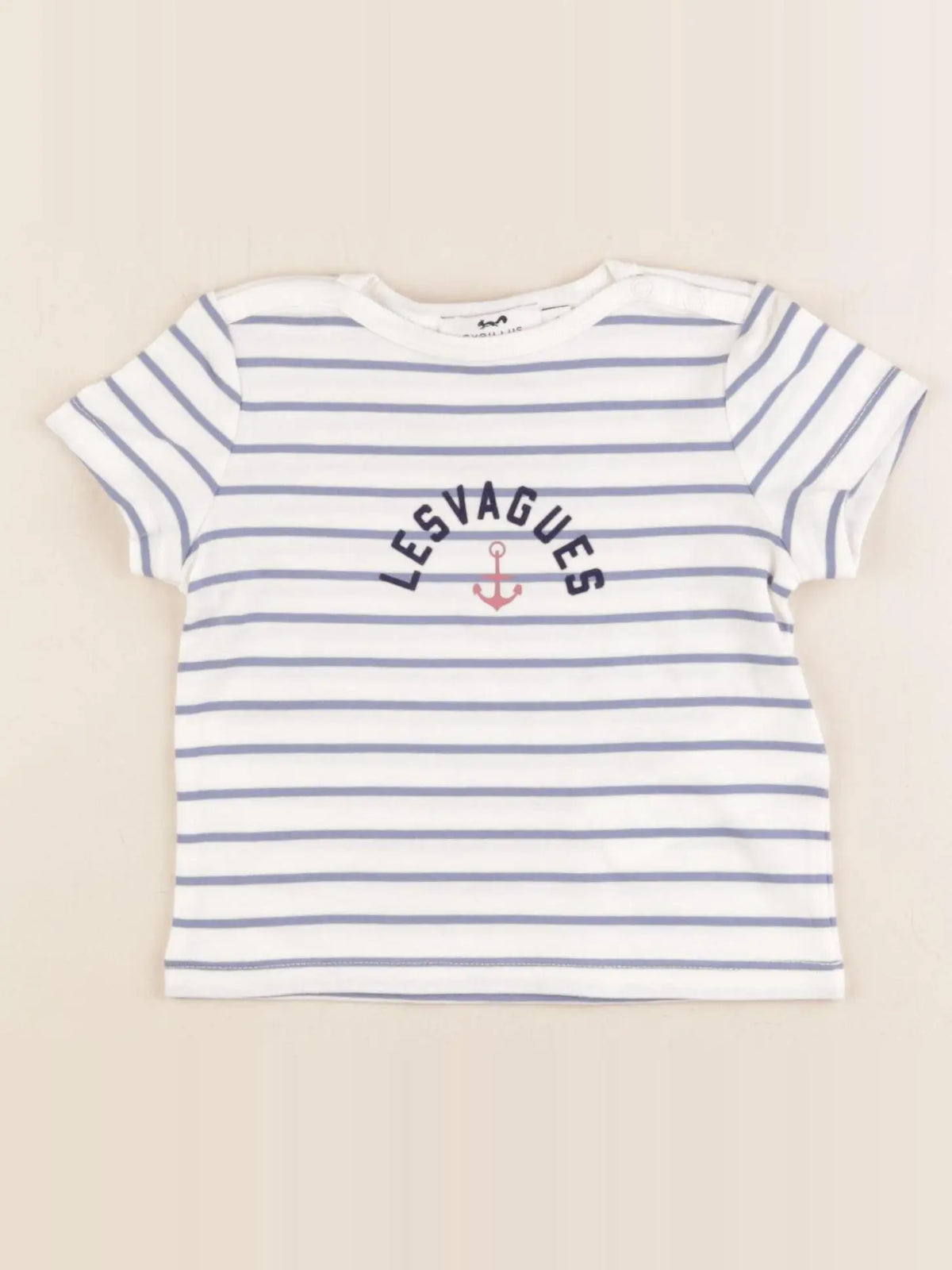 Cyrillus - tee-shirt bleu, blanc - 9 mois