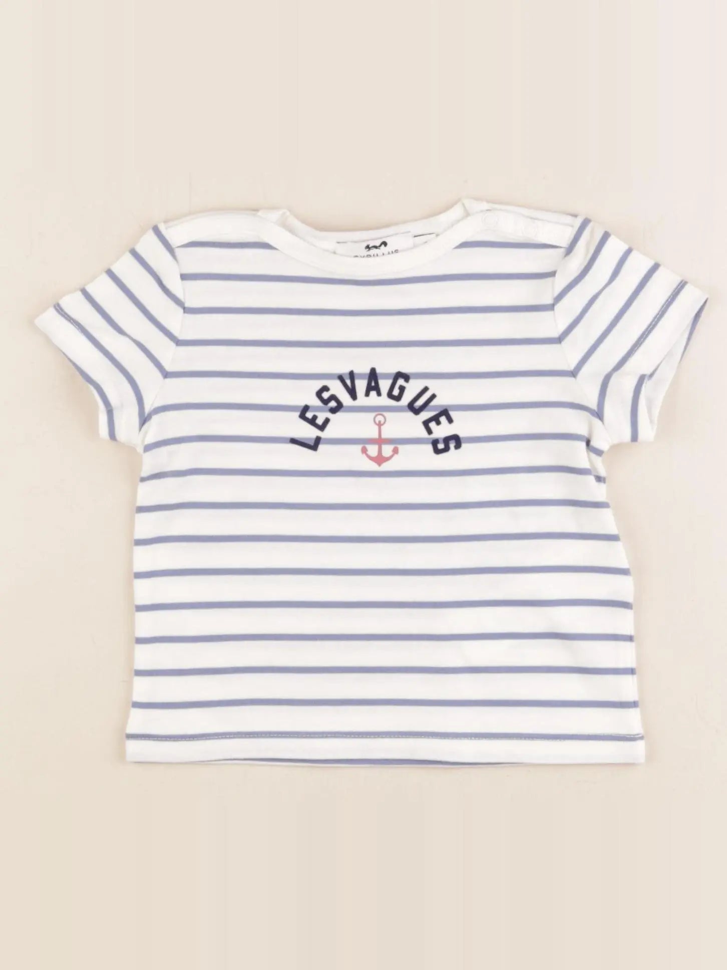 Cyrillus - tee-shirt bleu, blanc - 9 mois