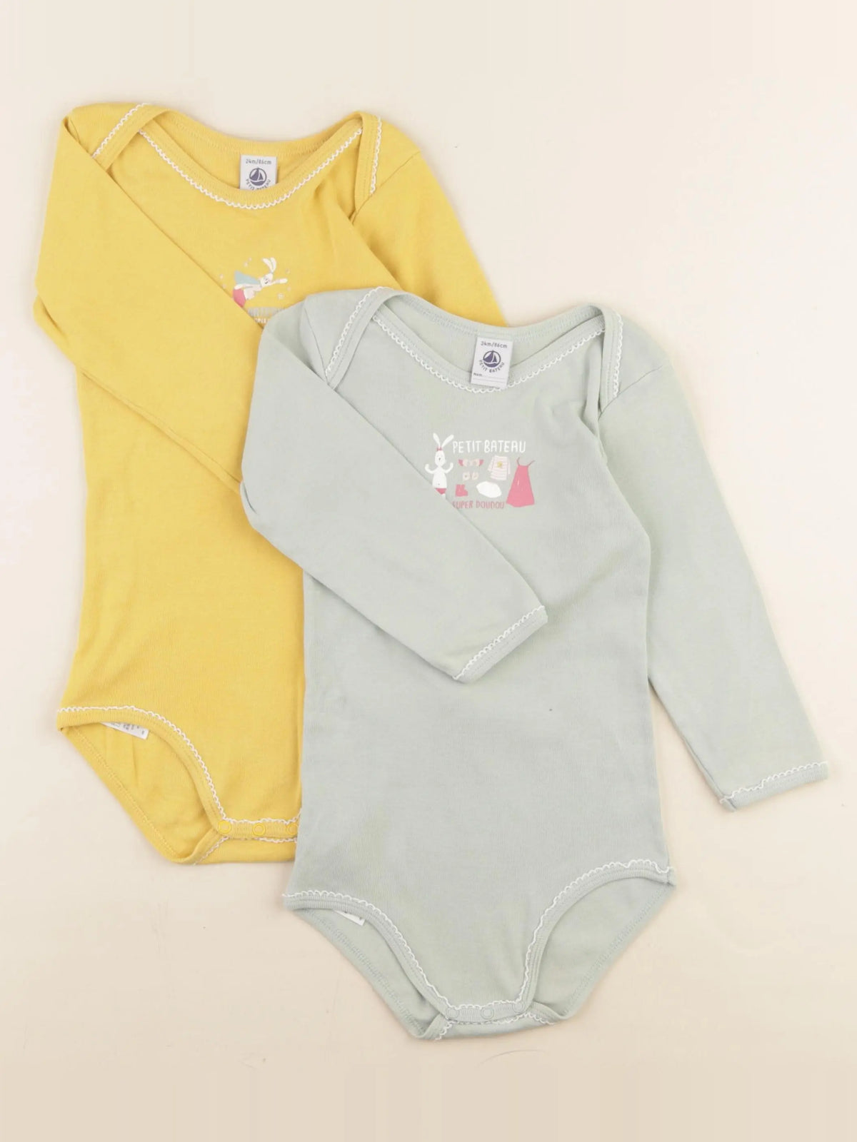 Petit Bateau - lot de 2 bodies en coton jaune, vert - 24 mois