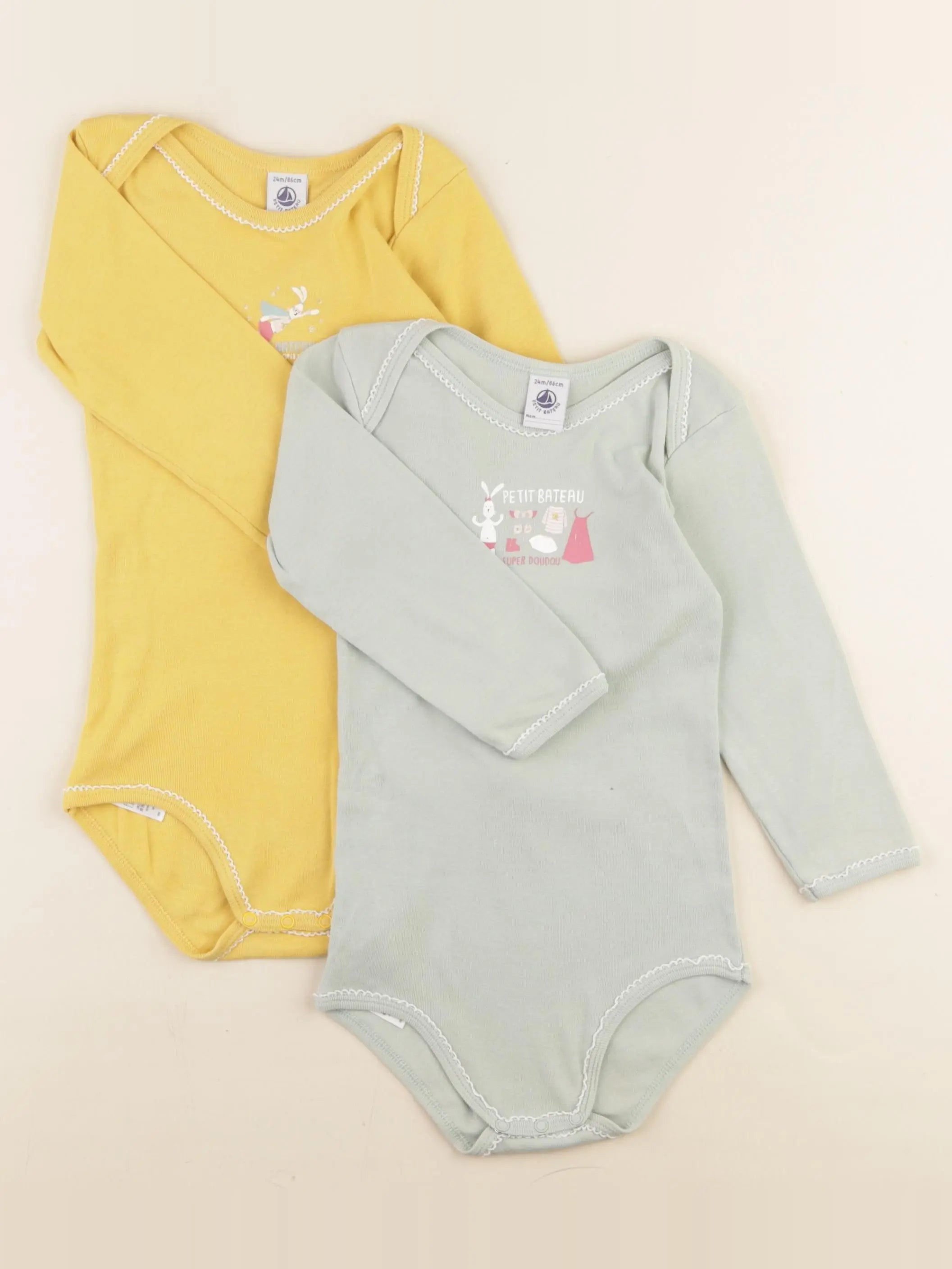 Petit Bateau - lot de 2 bodies en coton jaune, vert - 24 mois