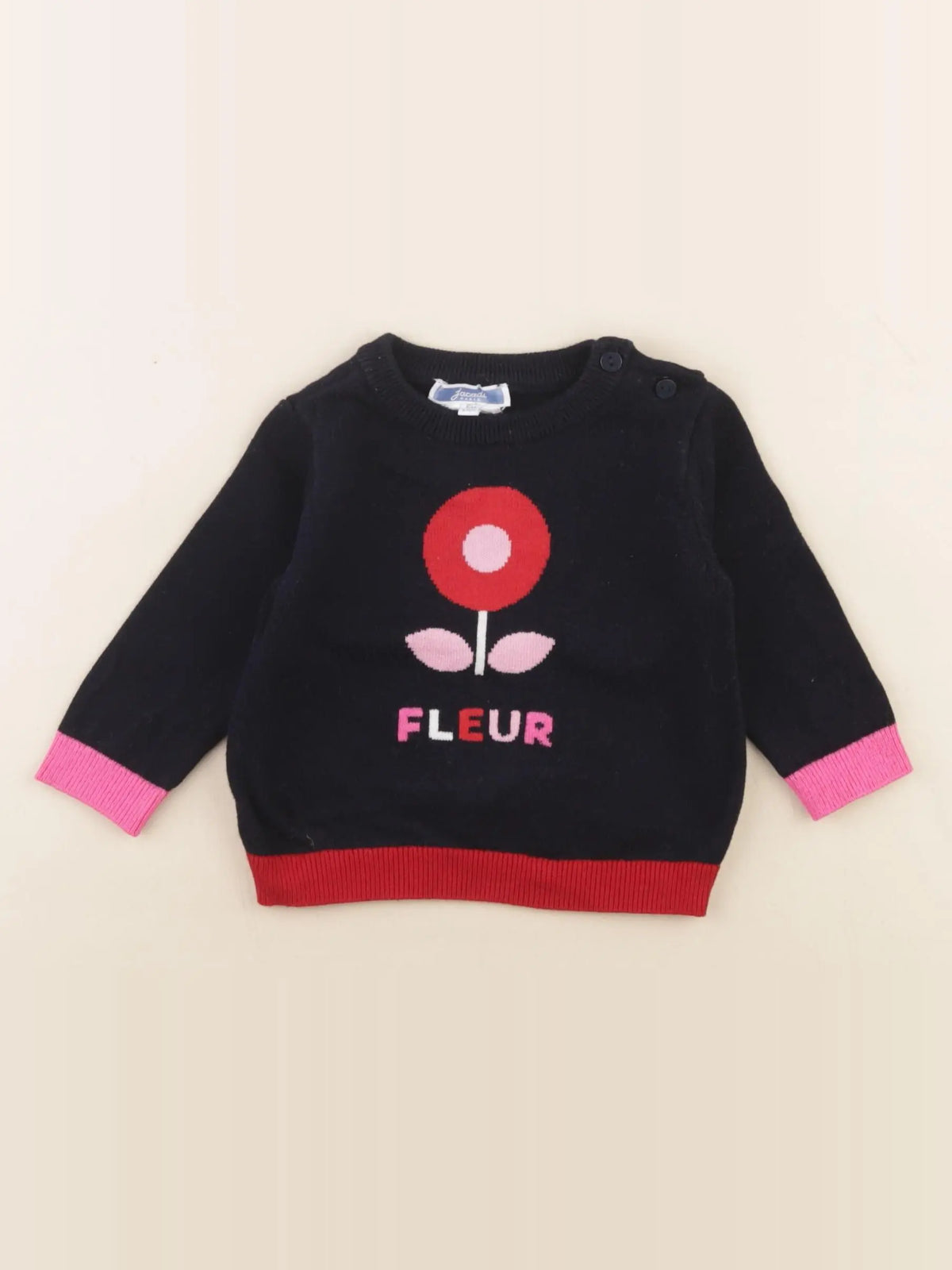 Jacadi - pull bleu, rose - 6 mois