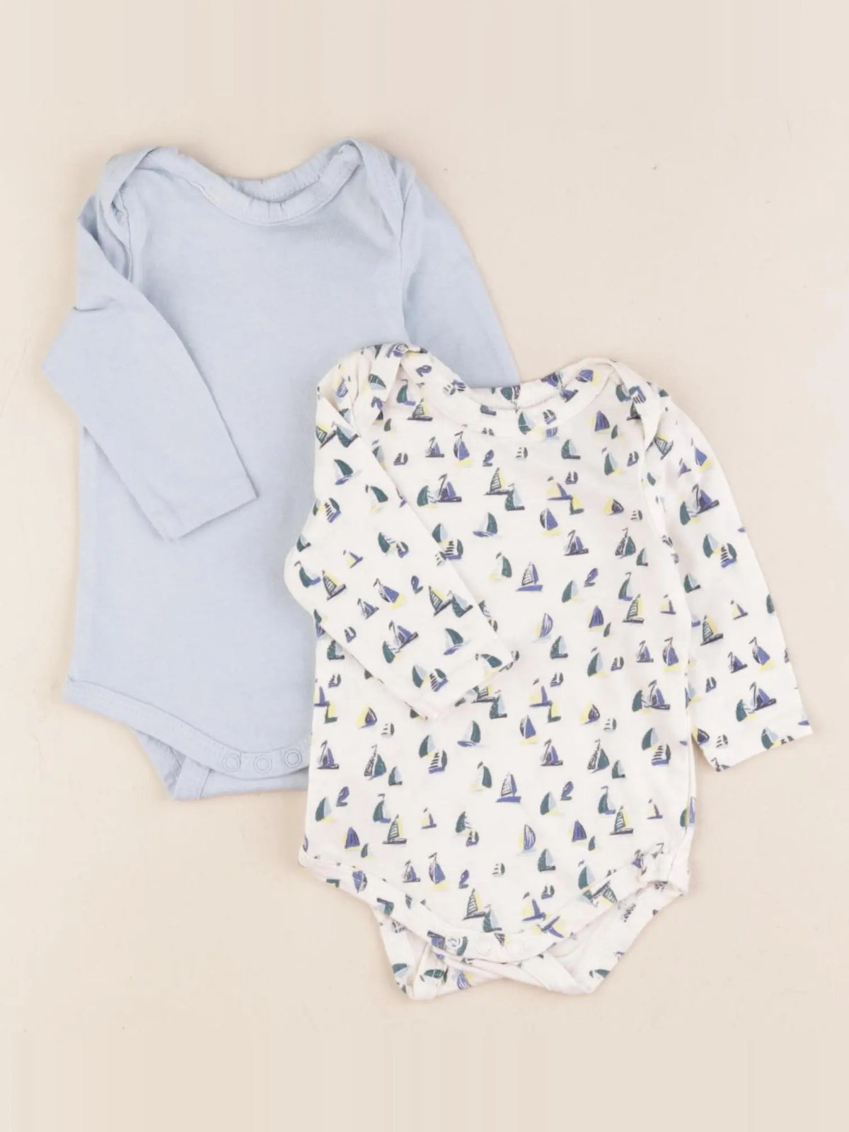 Tape à l'oeil - lot de 2 bodies en coton bleu, beige - 1 mois