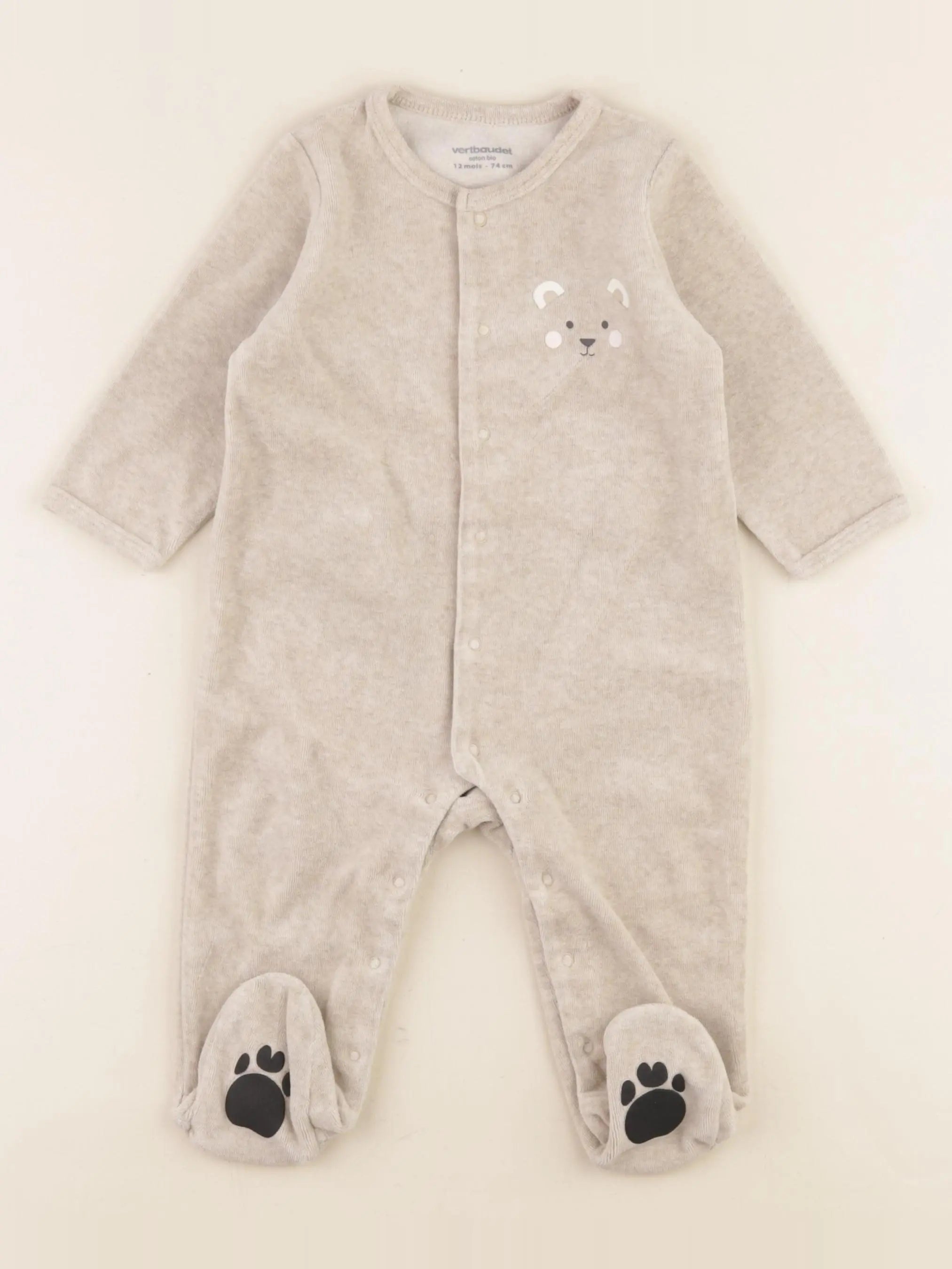 Vertbaudet - pyjama velours beige - 12 mois