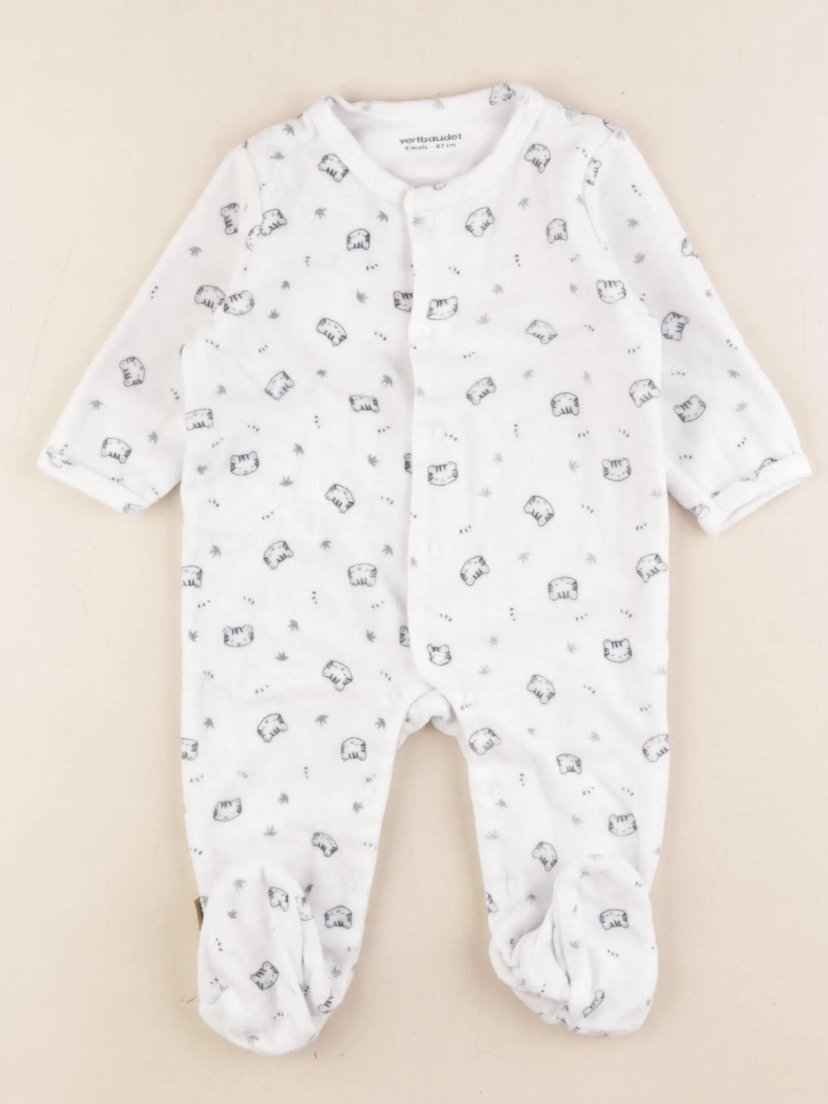 Vertbaudet - pyjama velours blanc, bleu - 6 mois