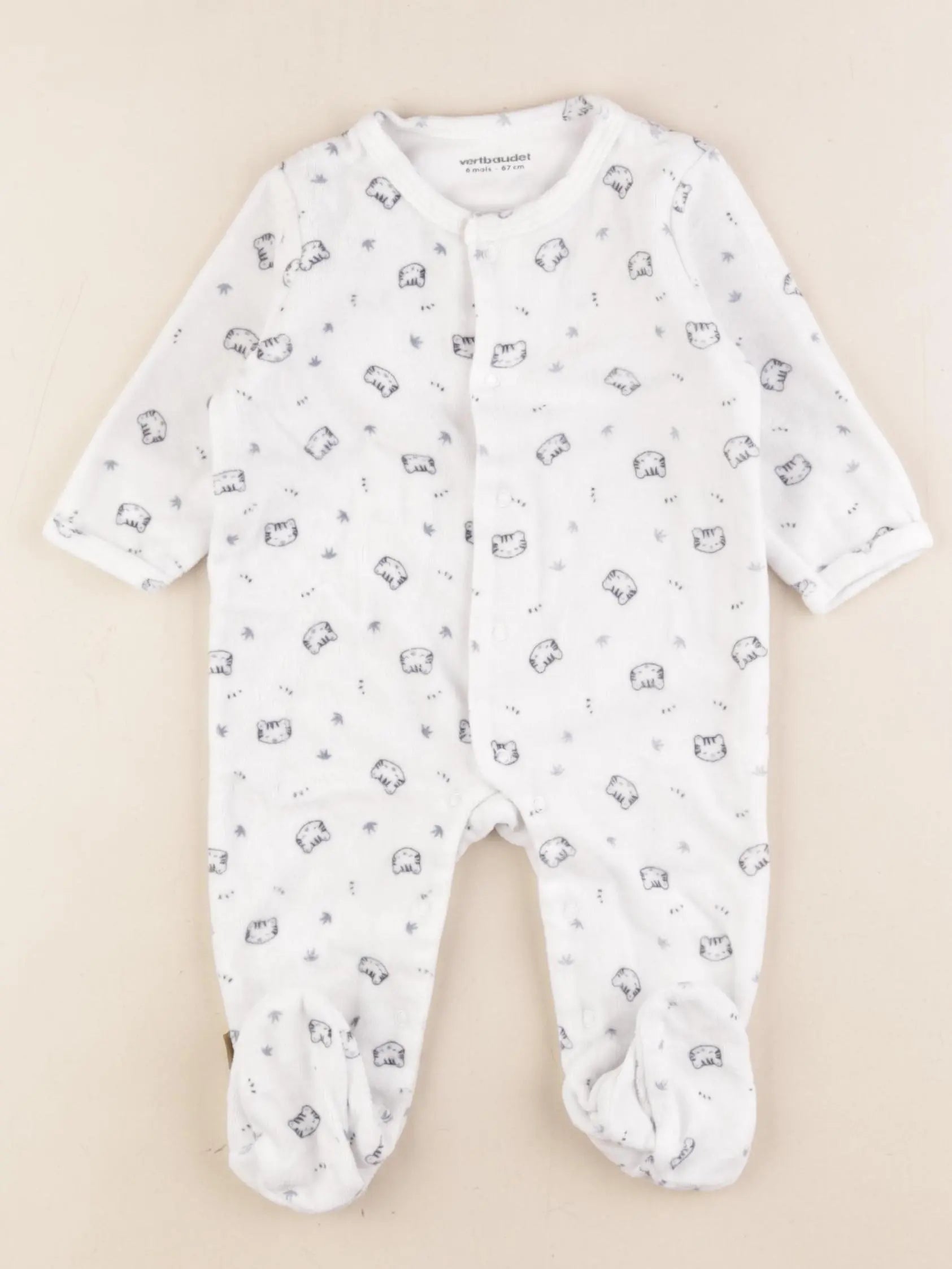Vertbaudet - pyjama velours blanc, bleu - 6 mois