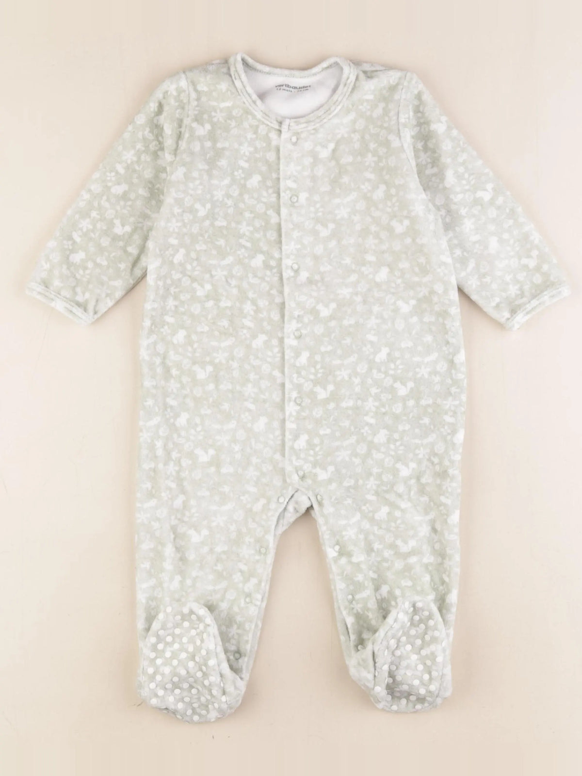 Vertbaudet - pyjama velours vert, blanc - 12 mois