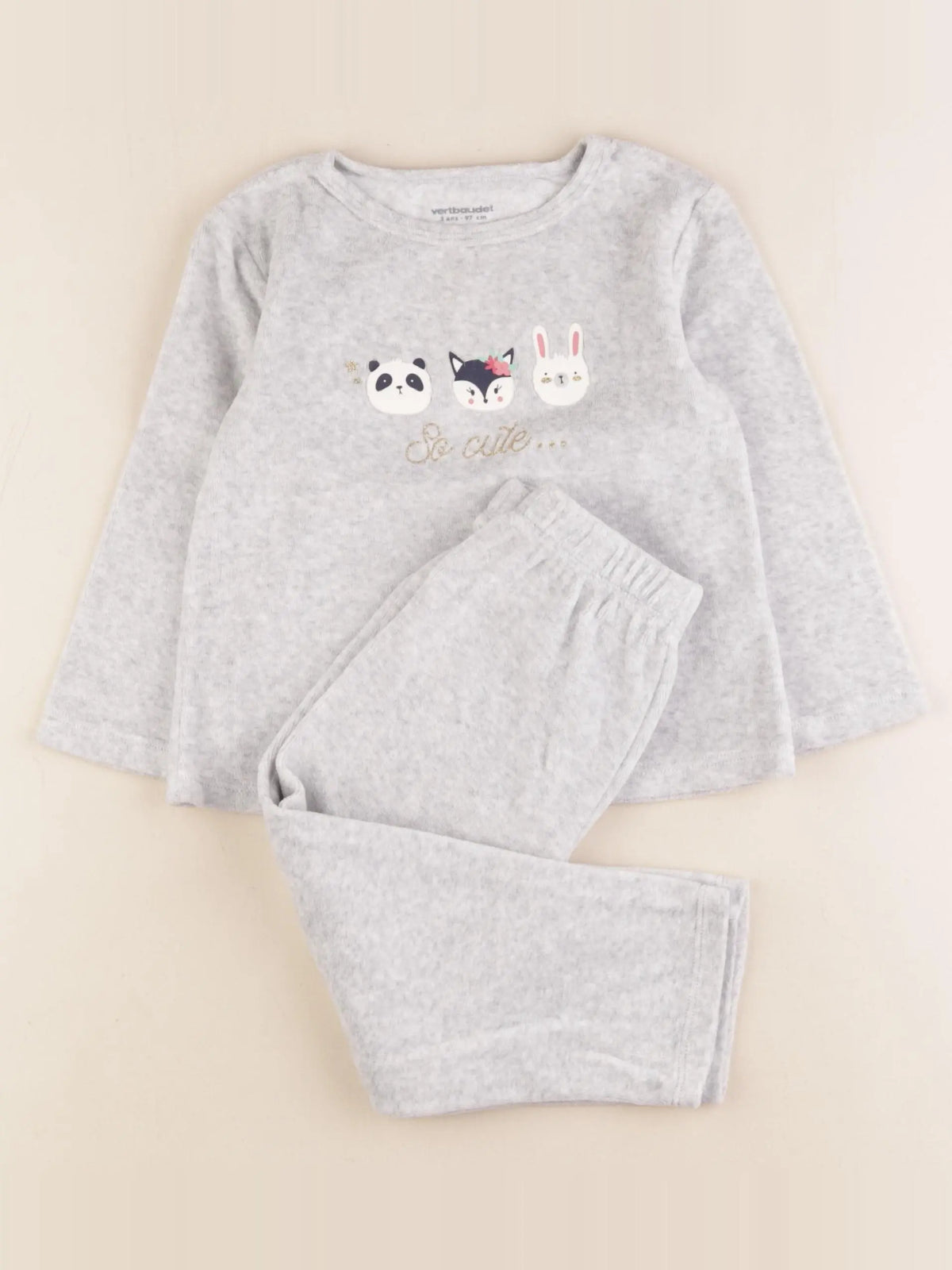 Vertbaudet - pyjama velours gris - 3 ans