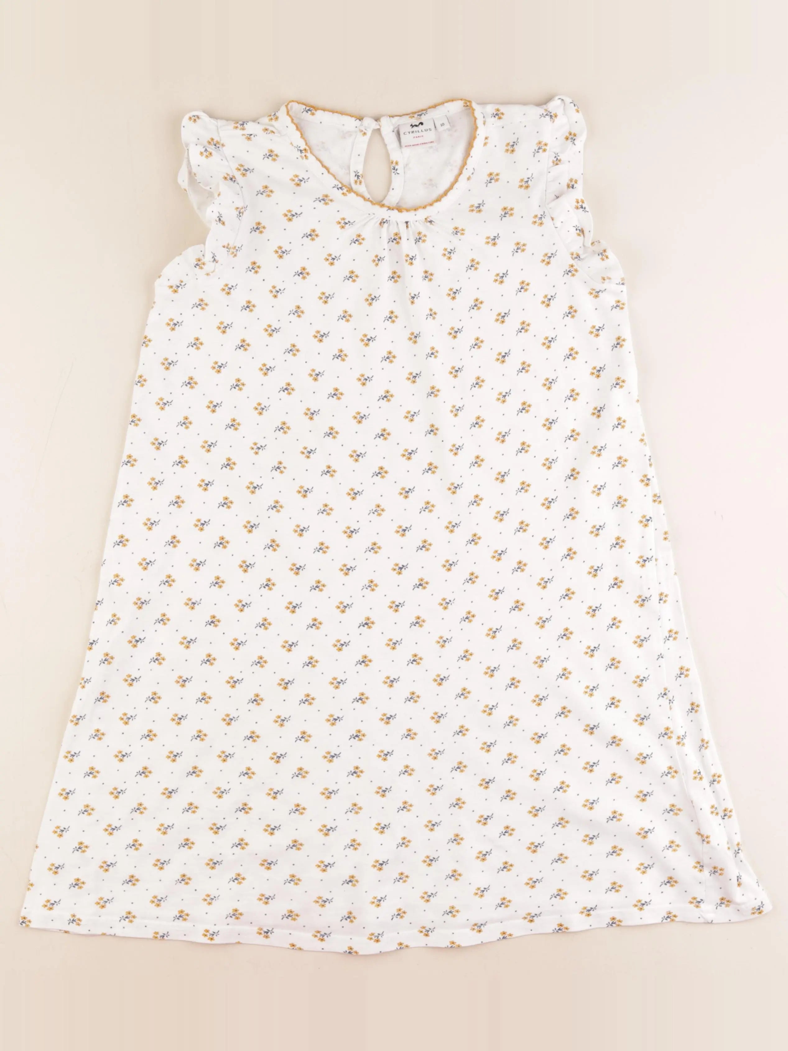 Cyrillus - chemise de nuit coton blanc, jaune - 10 ans
