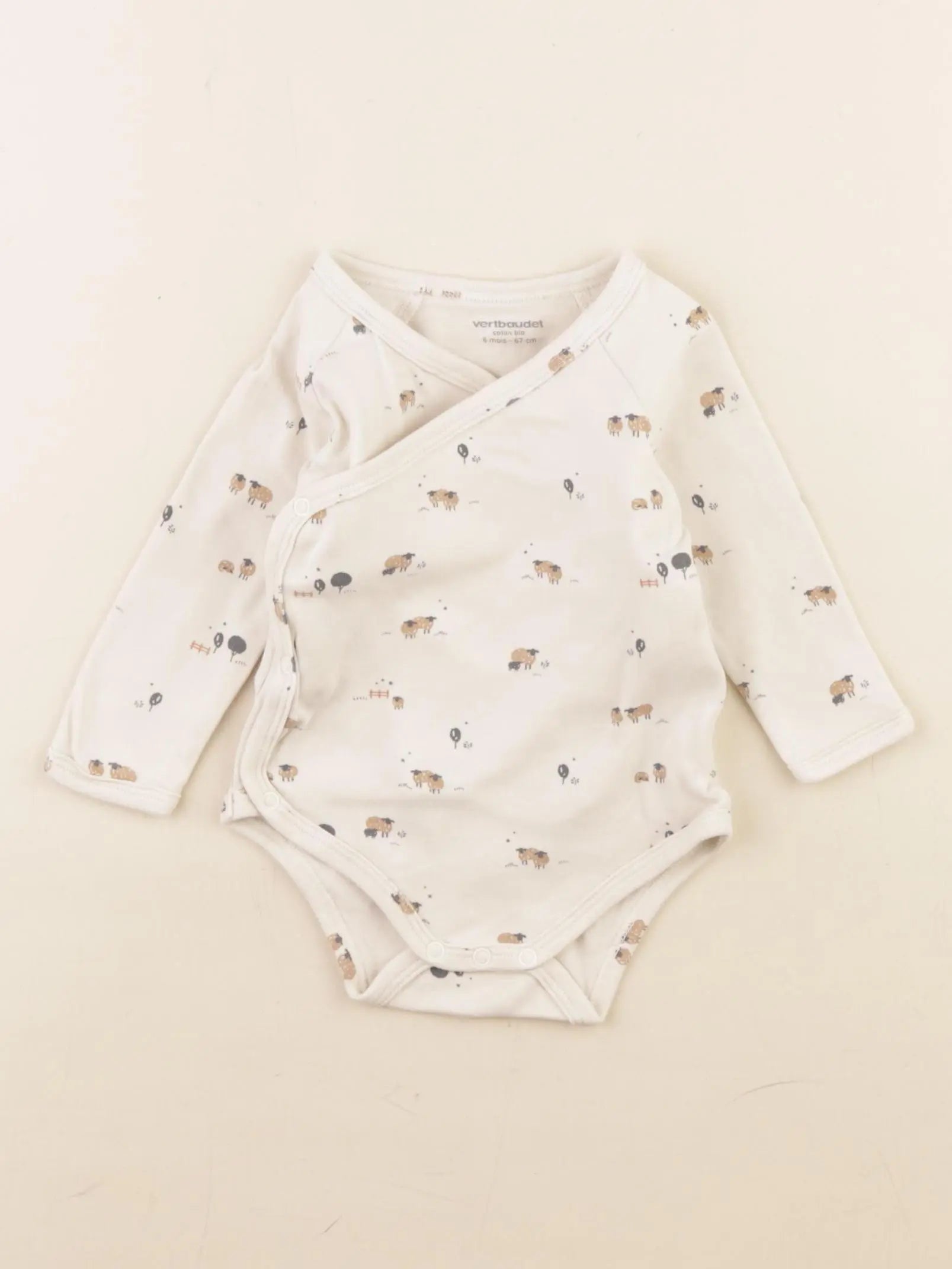 Vertbaudet - body marron, blanc - 6 mois