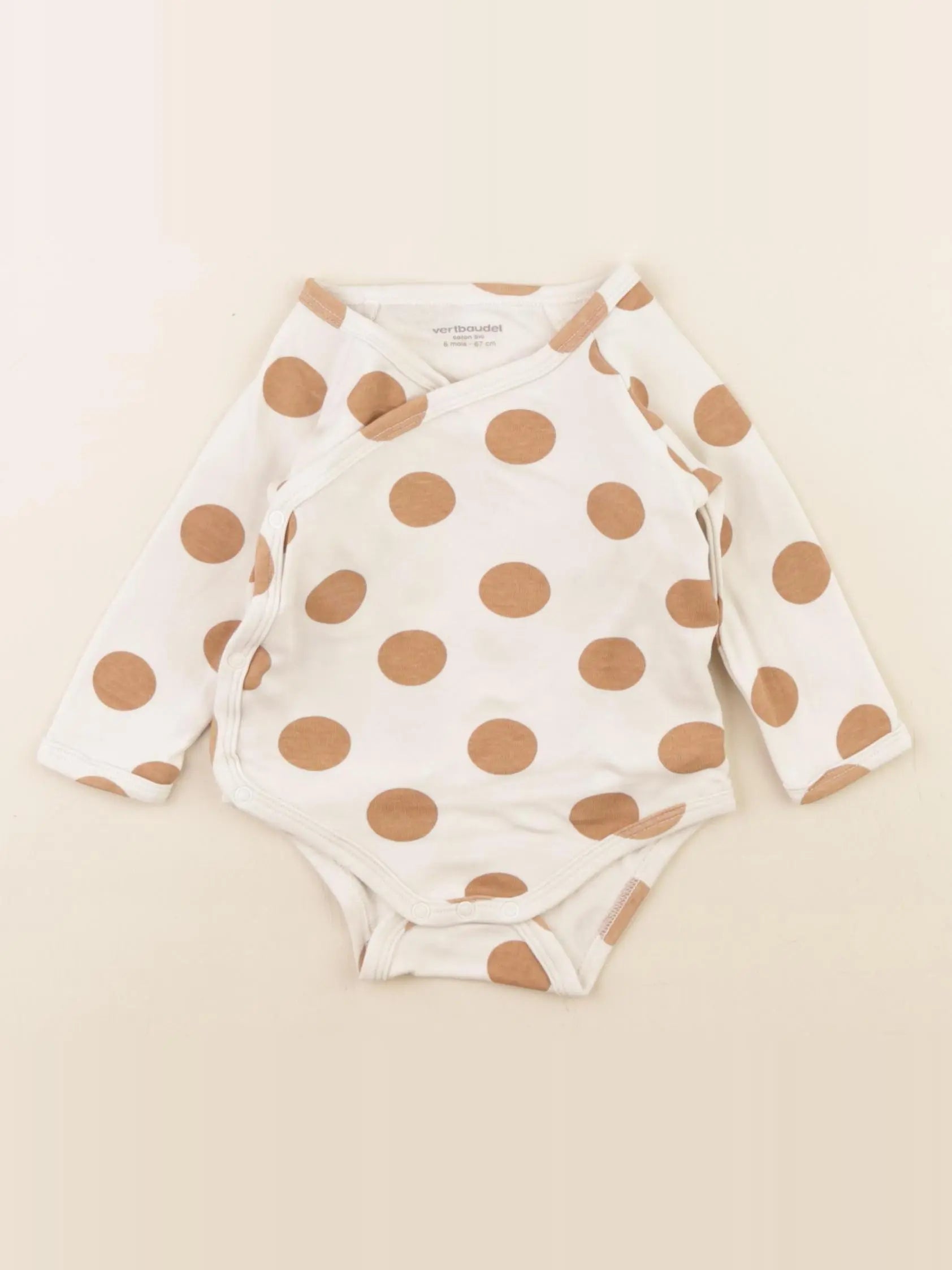 Vertbaudet - body marron, blanc - 6 mois