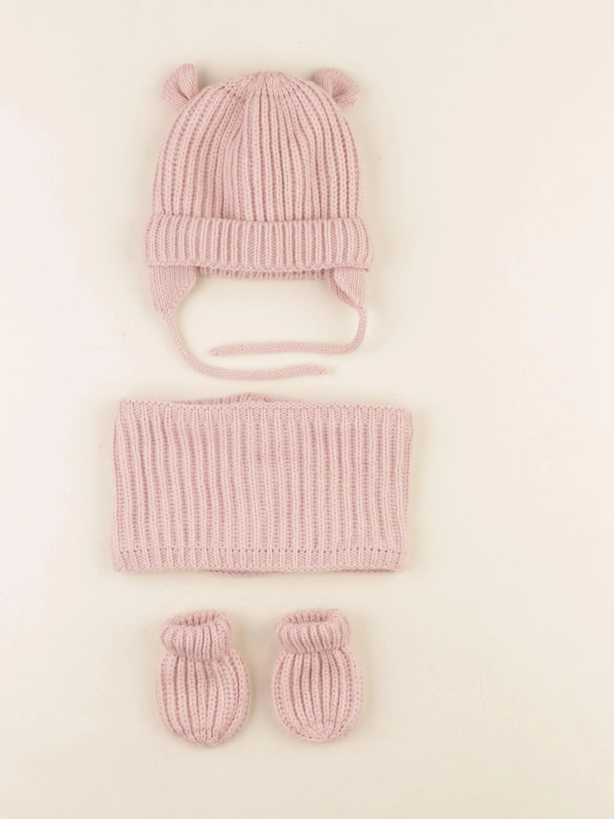Vertbaudet - ensemble bonnet/moufles/tour de cou rose - 12/18 mois
