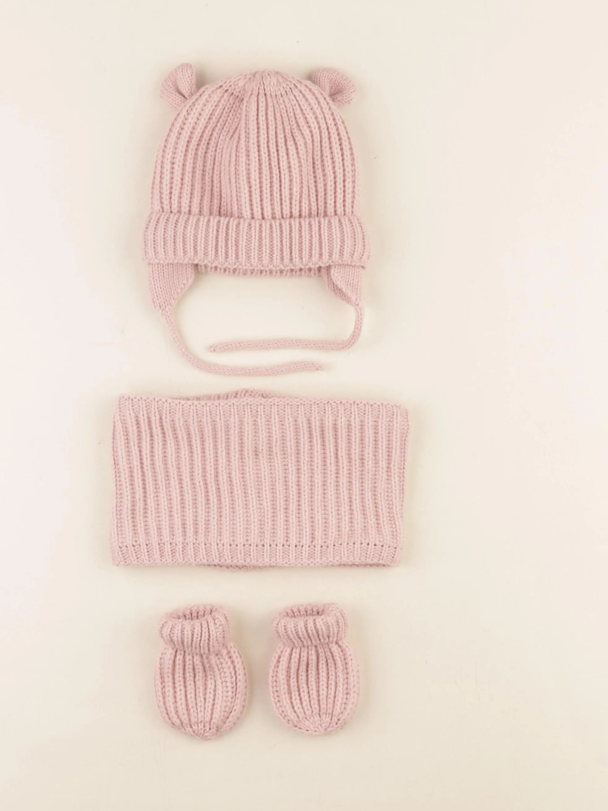 Vertbaudet - ensemble bonnet/moufles/tour de cou rose - 12/18 mois