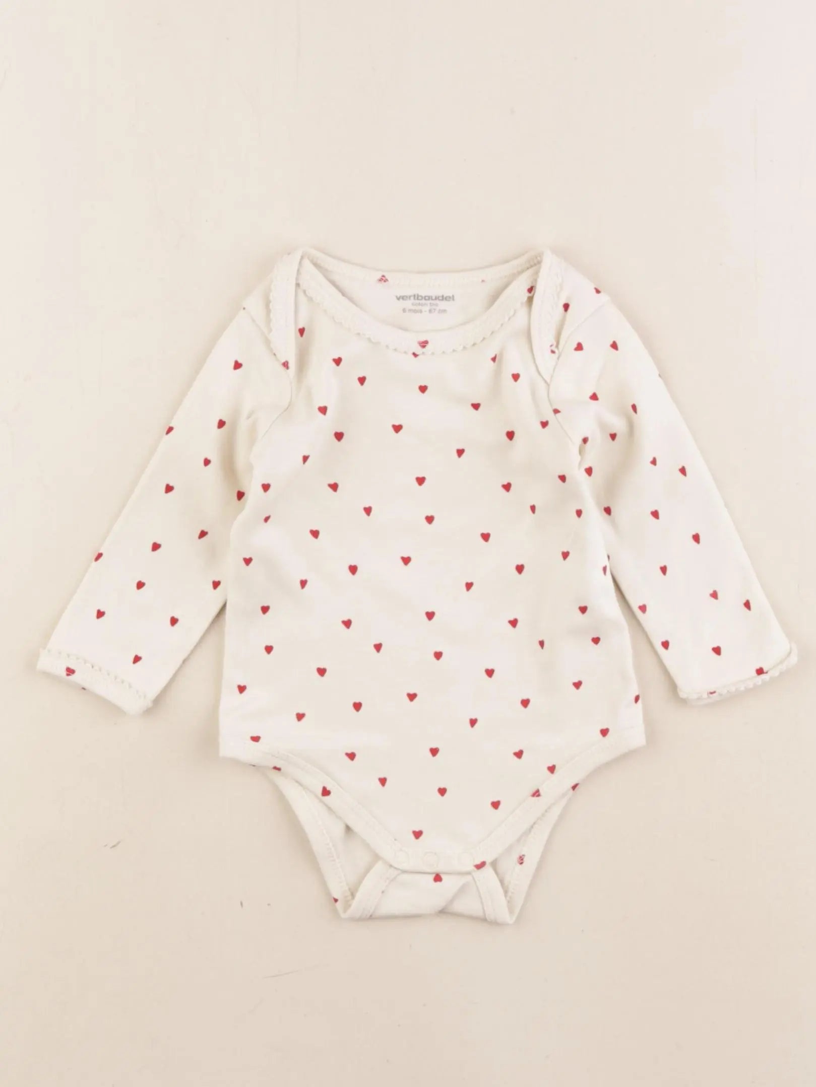 Vertbaudet - body beige, rouge - 6 mois