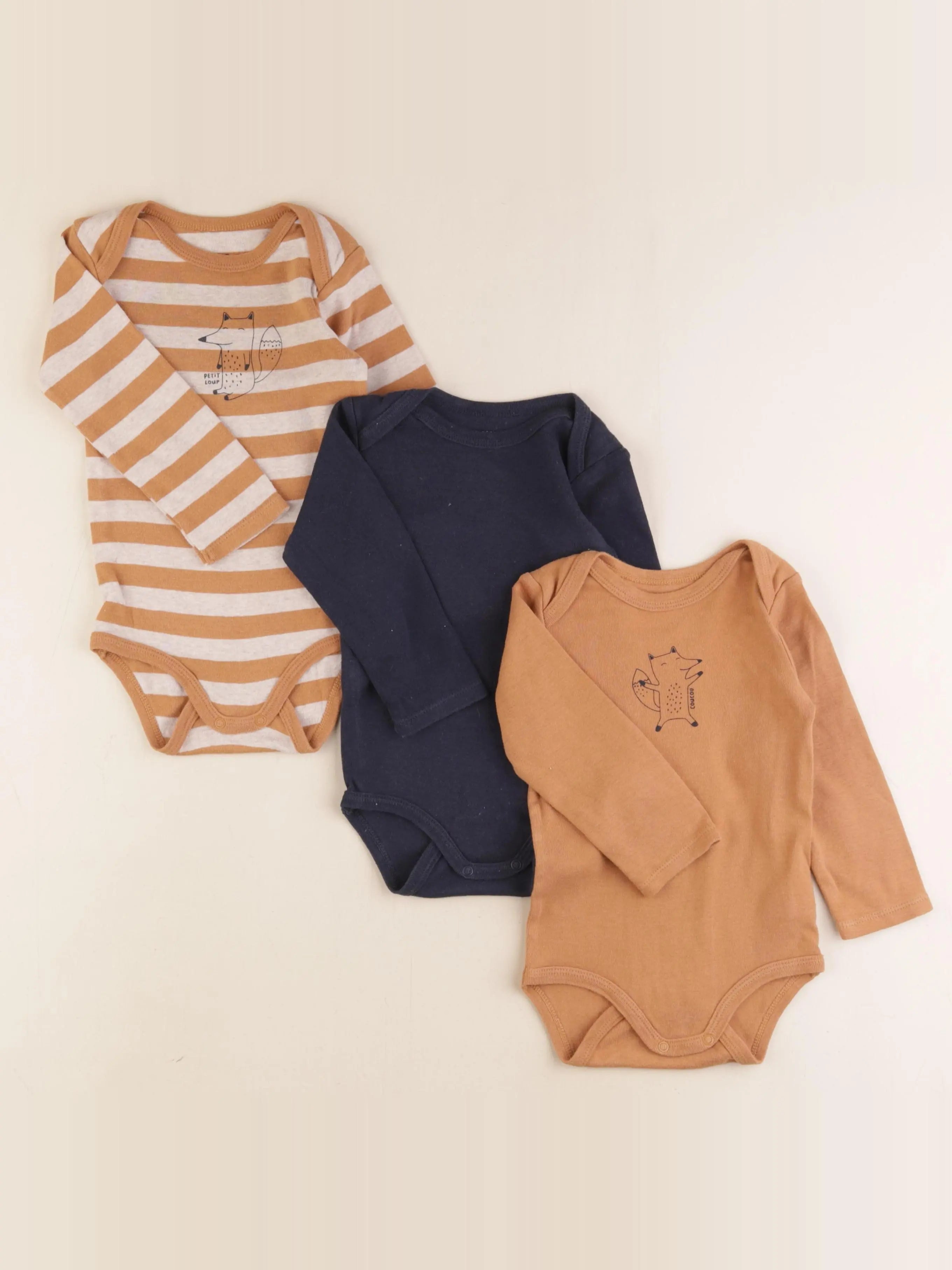 La Redoute - lot de 3 bodies en coton bleu, marron - 18 mois