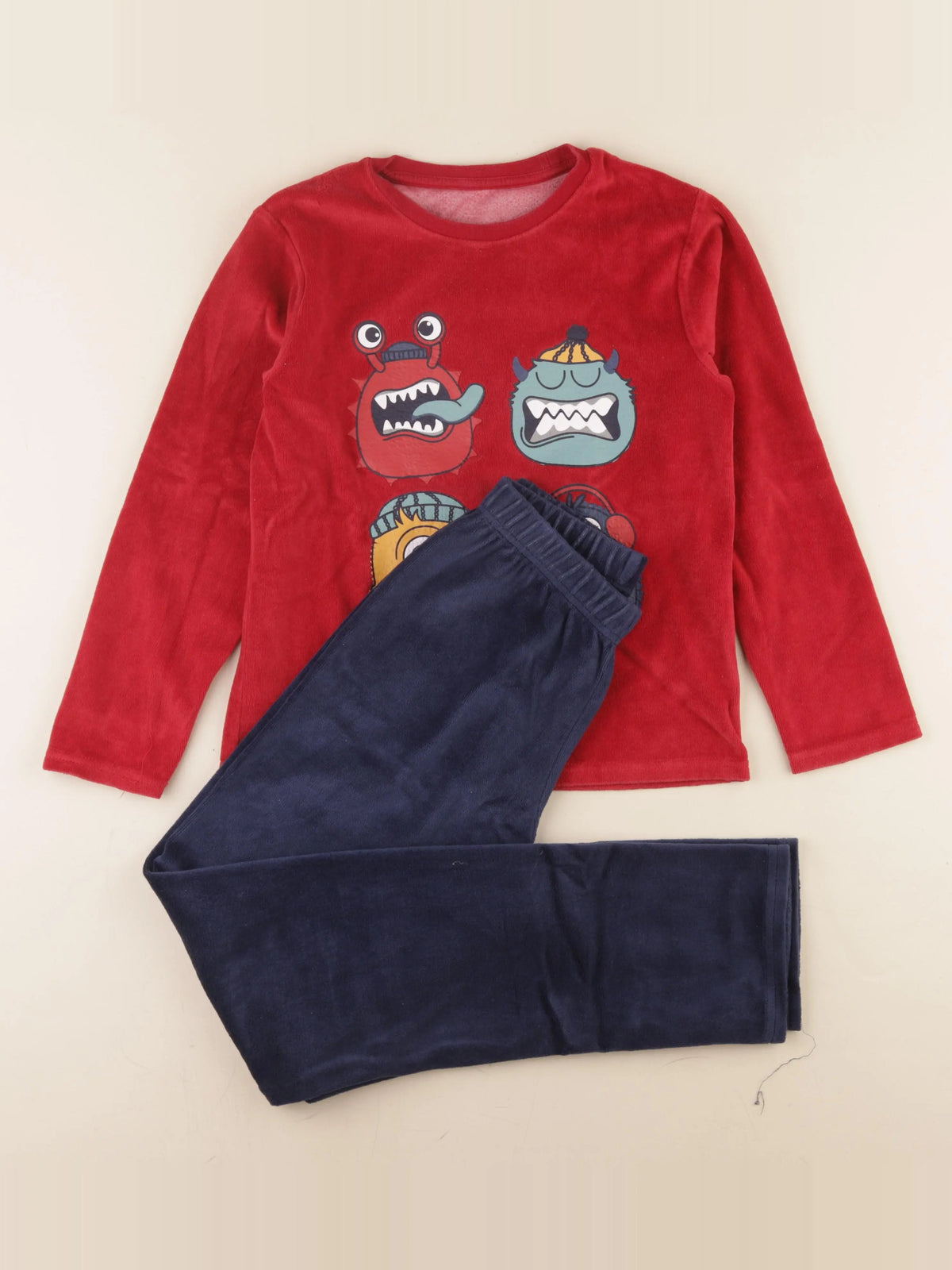 Vertbaudet - pyjama velours bleu, rouge - 12 ans