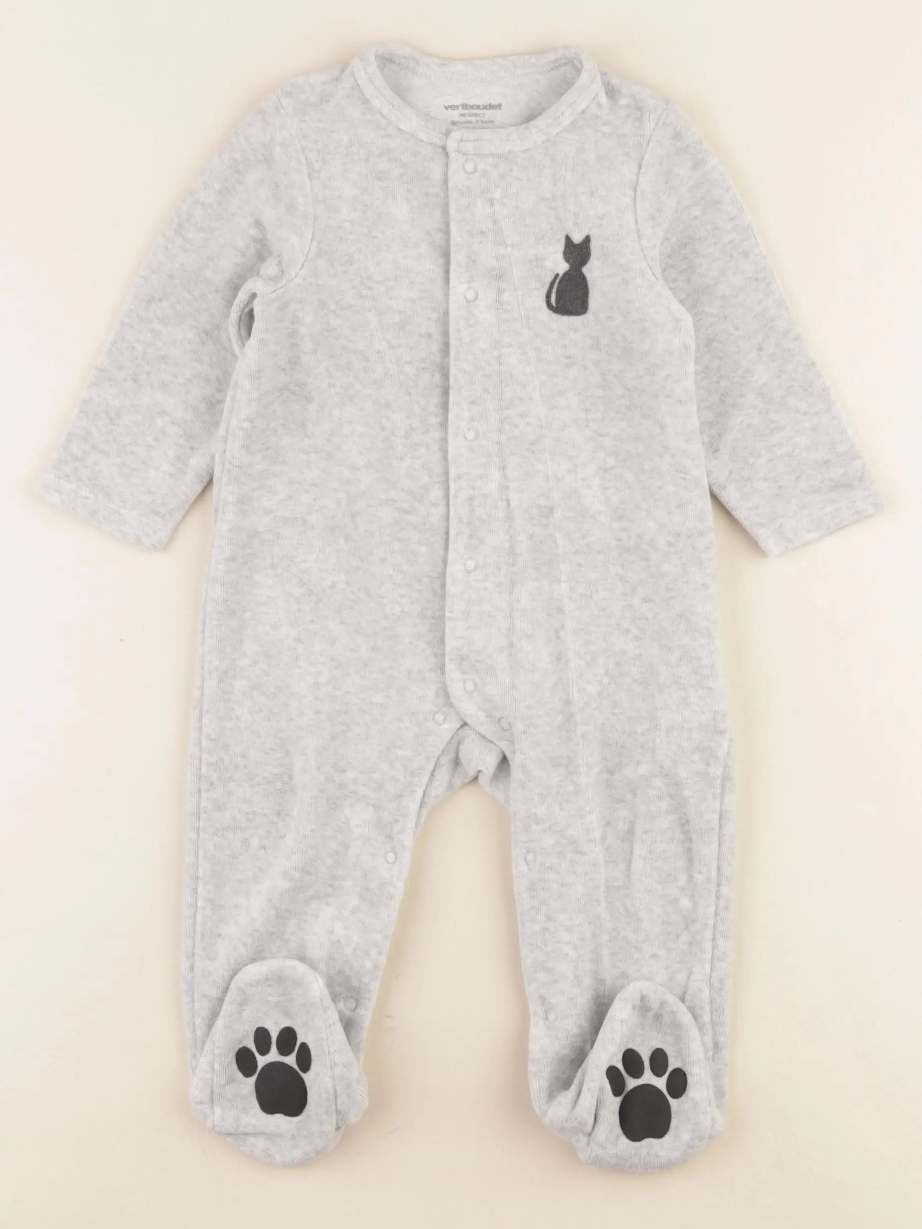 Vertbaudet - pyjama velours gris - 9 mois