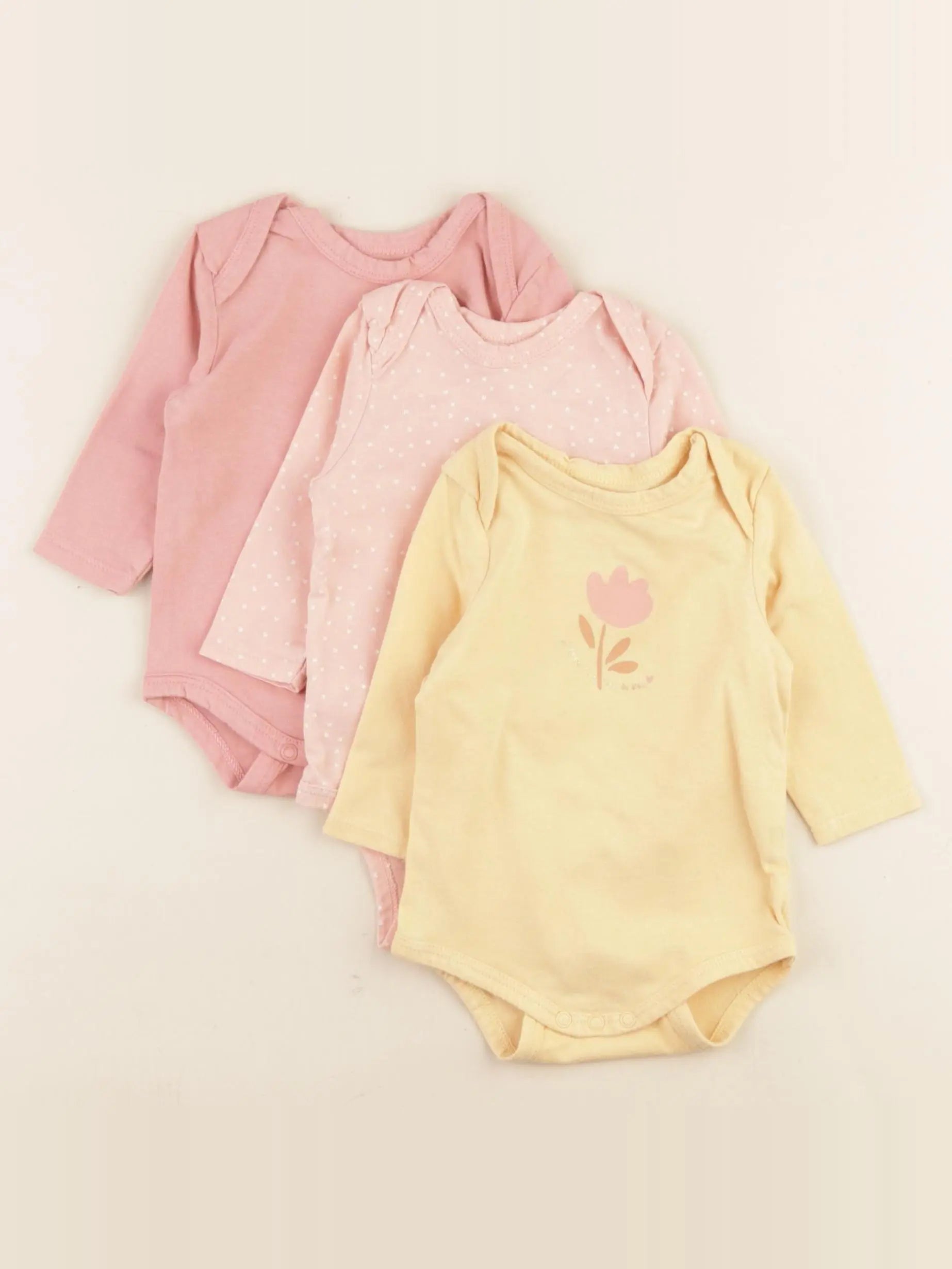 Tape à l'oeil - lot de 3 bodies en coton jaune, or, rose - 3 mois