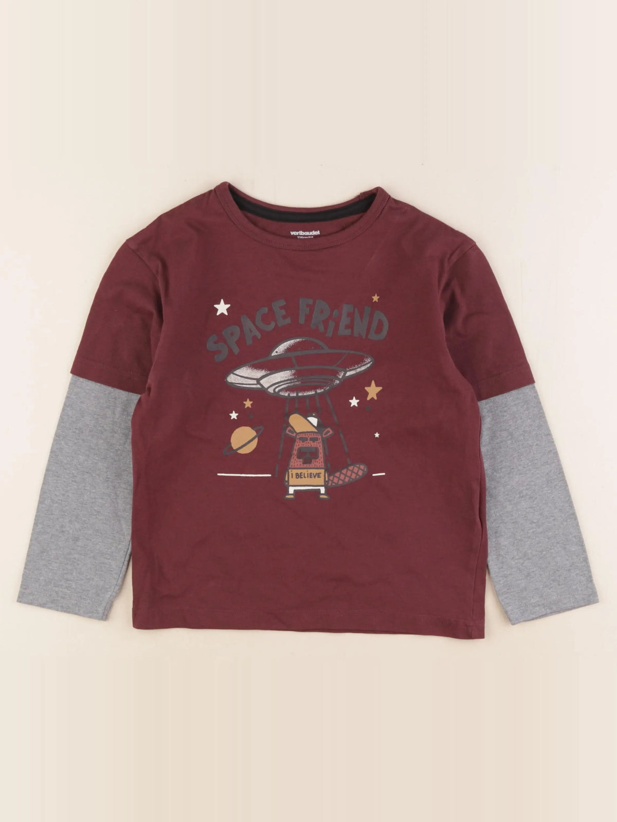 Vertbaudet - tee-shirt gris, marron - 6 ans