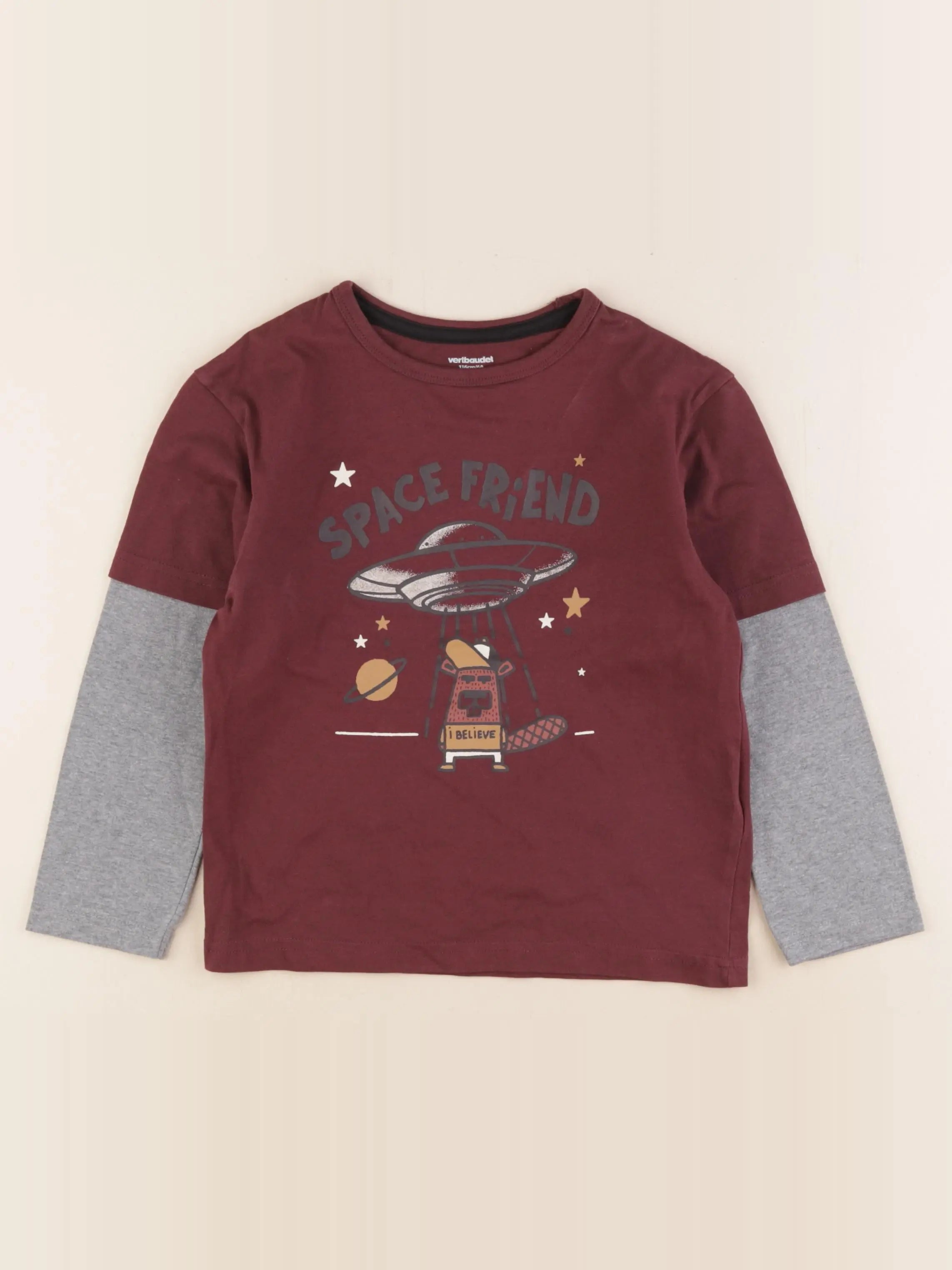 Vertbaudet - tee-shirt gris, marron - 6 ans