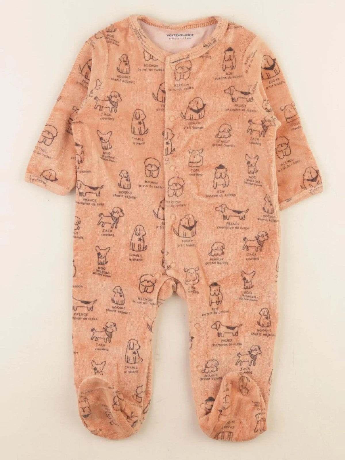 Vertbaudet - pyjama velours orange - 6 mois