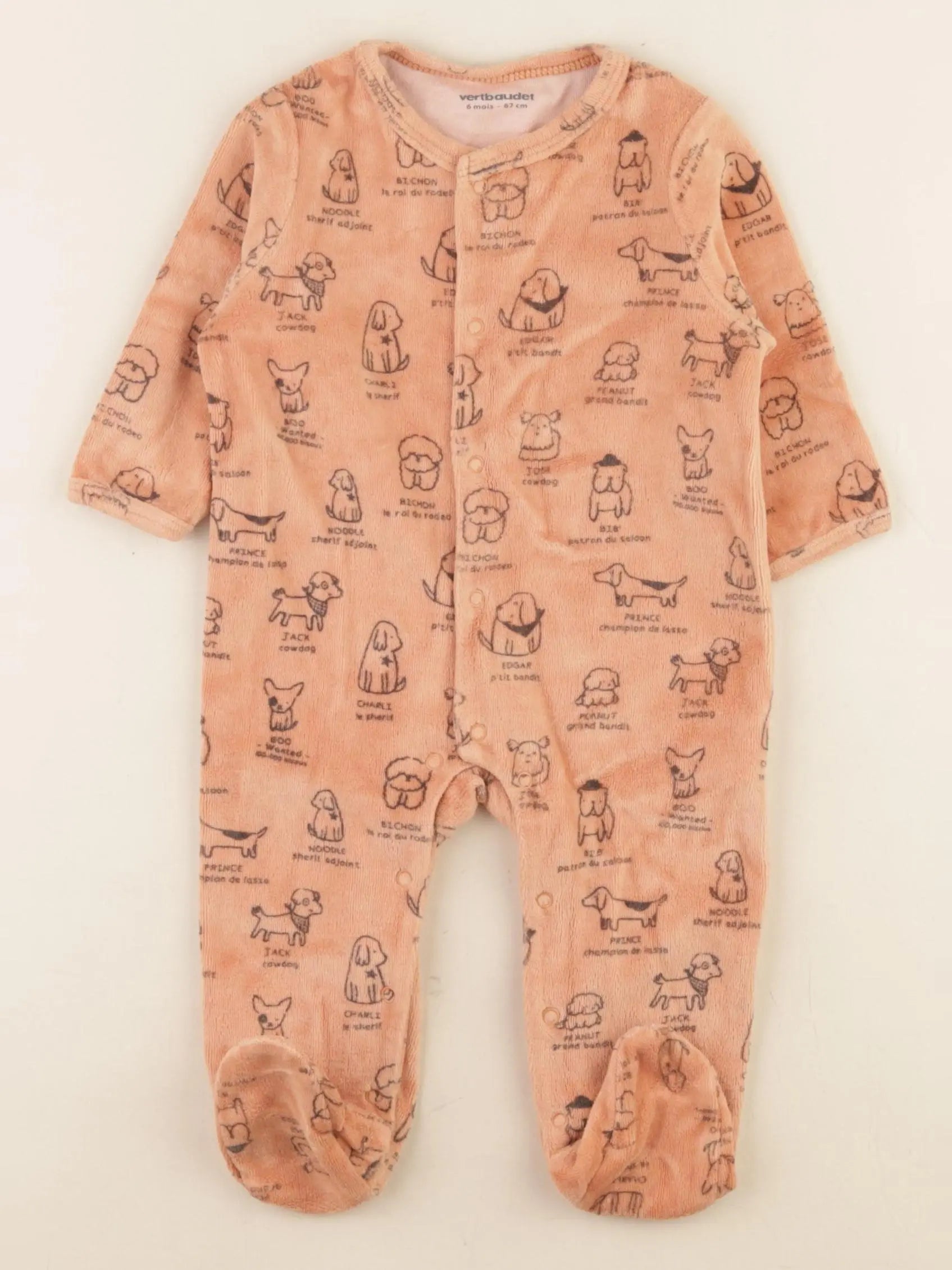 Vertbaudet - pyjama velours orange - 6 mois