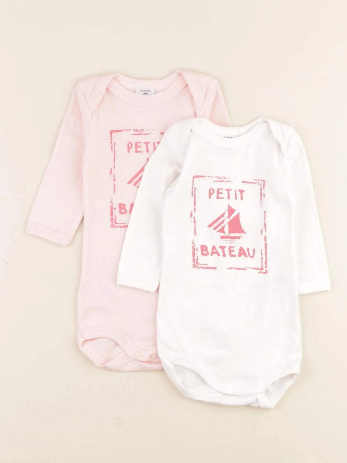 Petit Bateau - lot de 2 bodies en coton blanc, rose - 3 mois