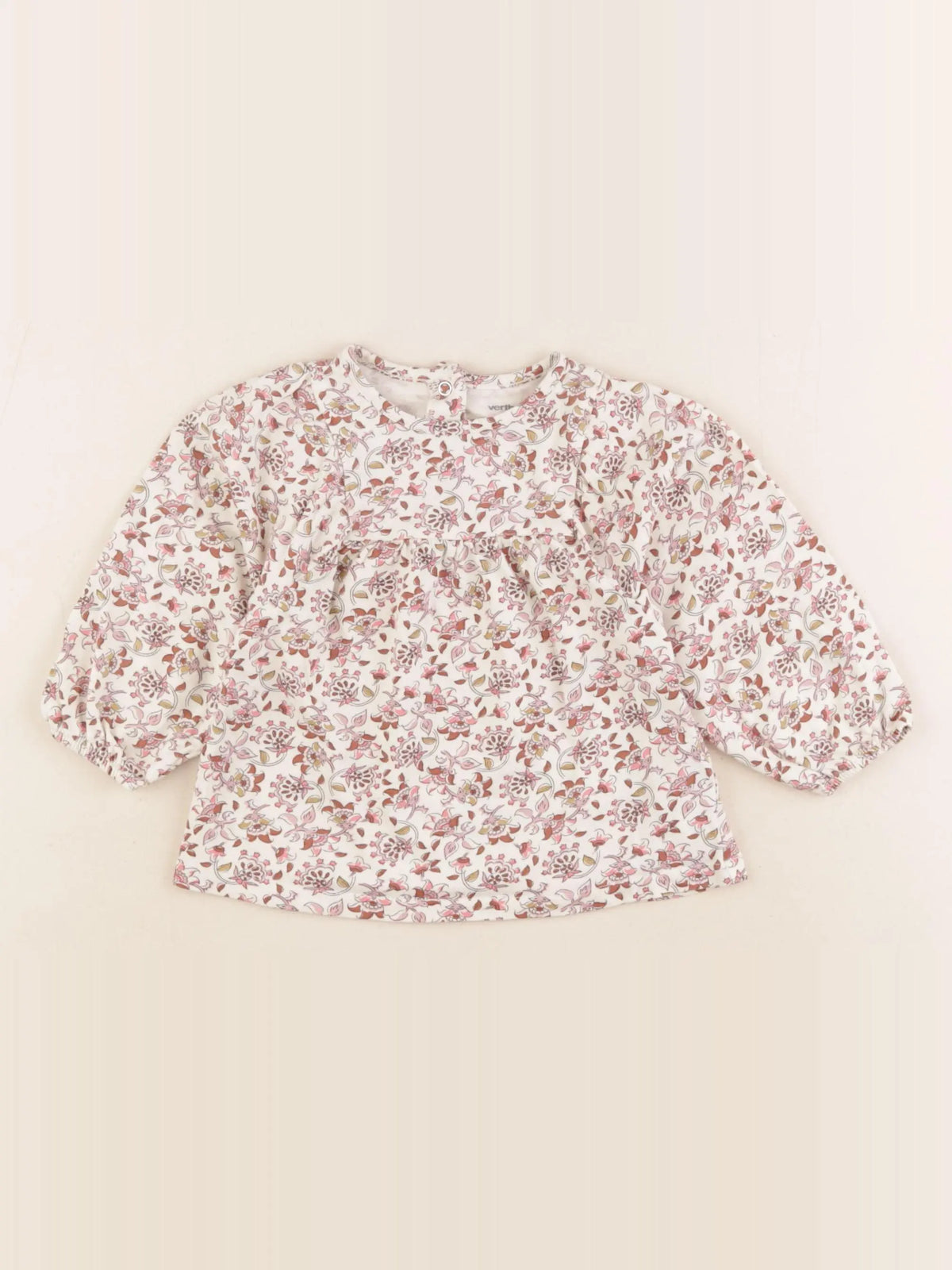Vertbaudet - tee-shirt beige, rose - 12 mois