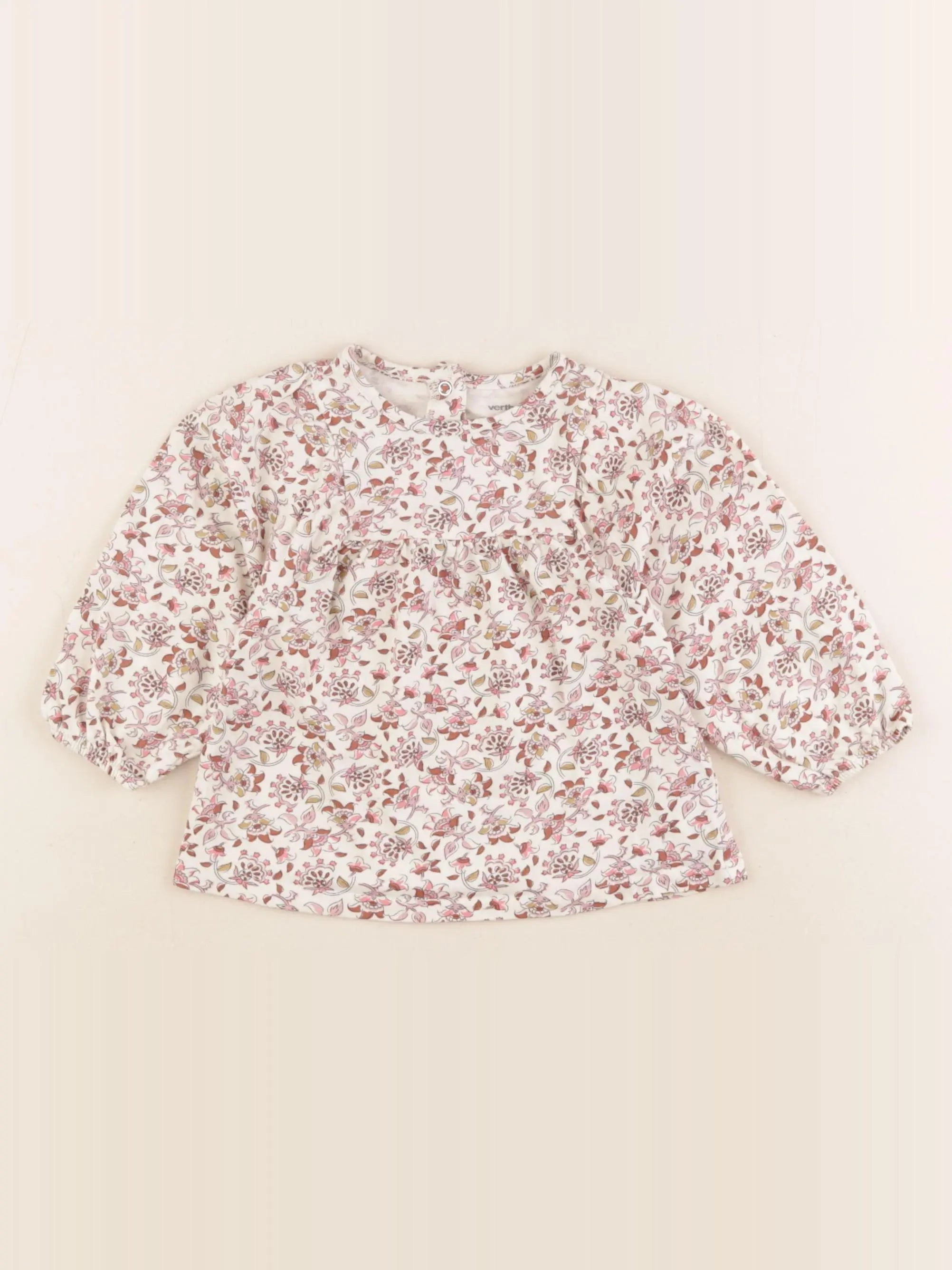Vertbaudet - tee-shirt beige, rose - 12 mois