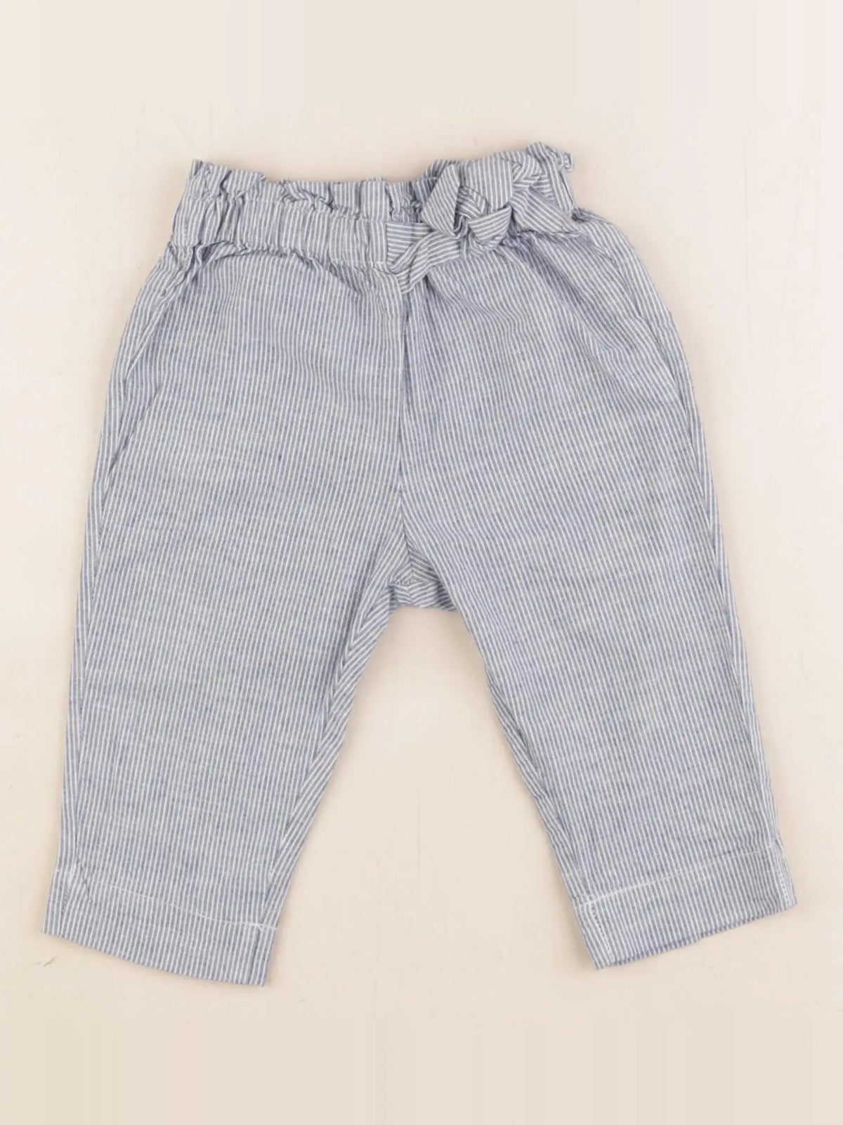 Vertbaudet - pantalon blanc, bleu - 12 mois