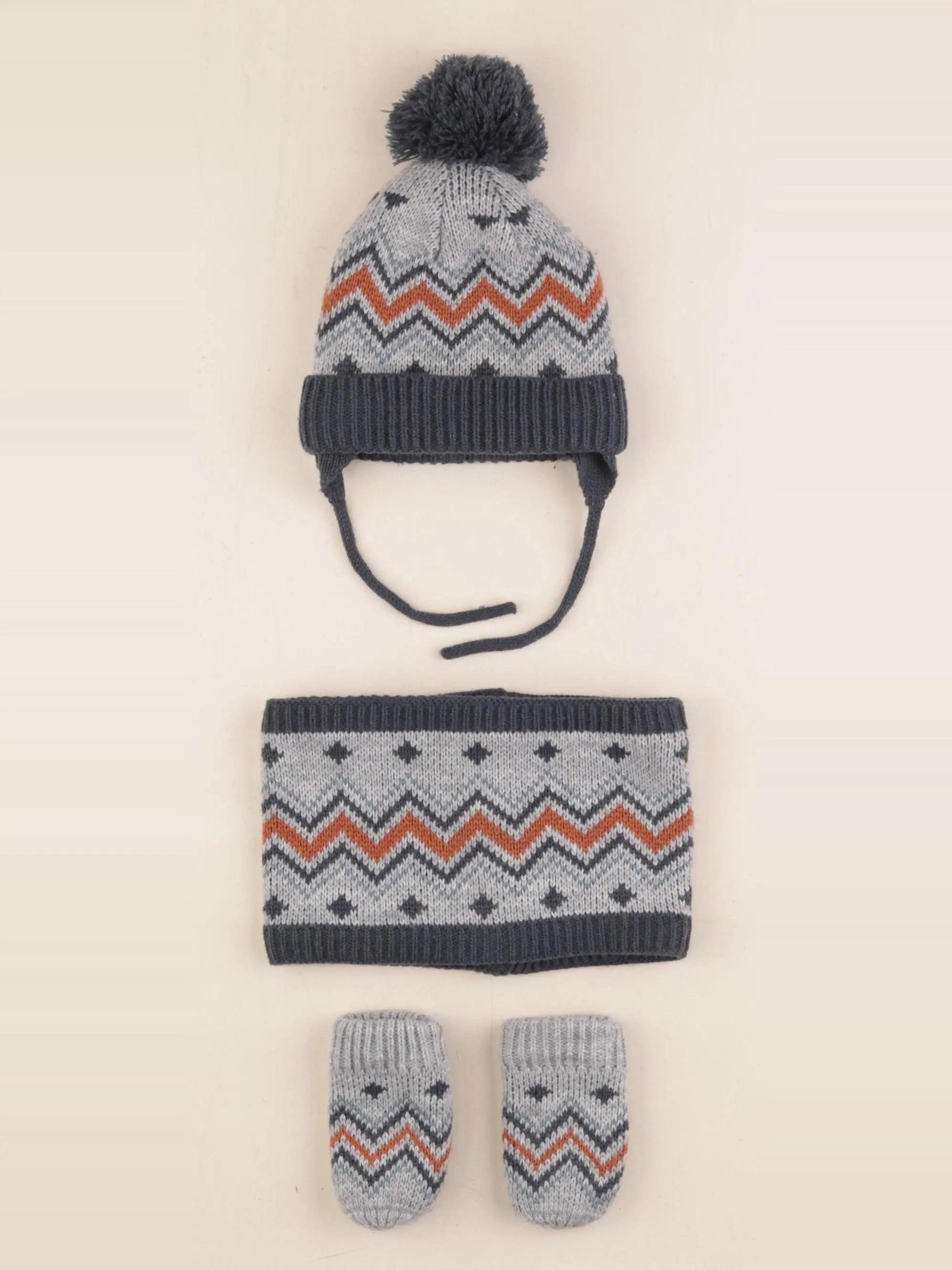 La Redoute - ensemble bonnet/moufles/tour de cou gris - 0/3 mois
