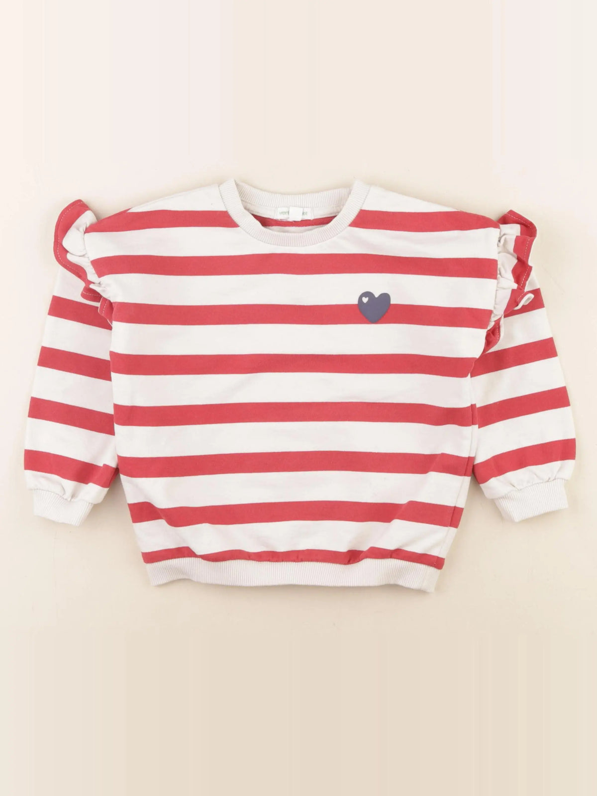 Vertbaudet - sweat beige, rouge - 4 ans