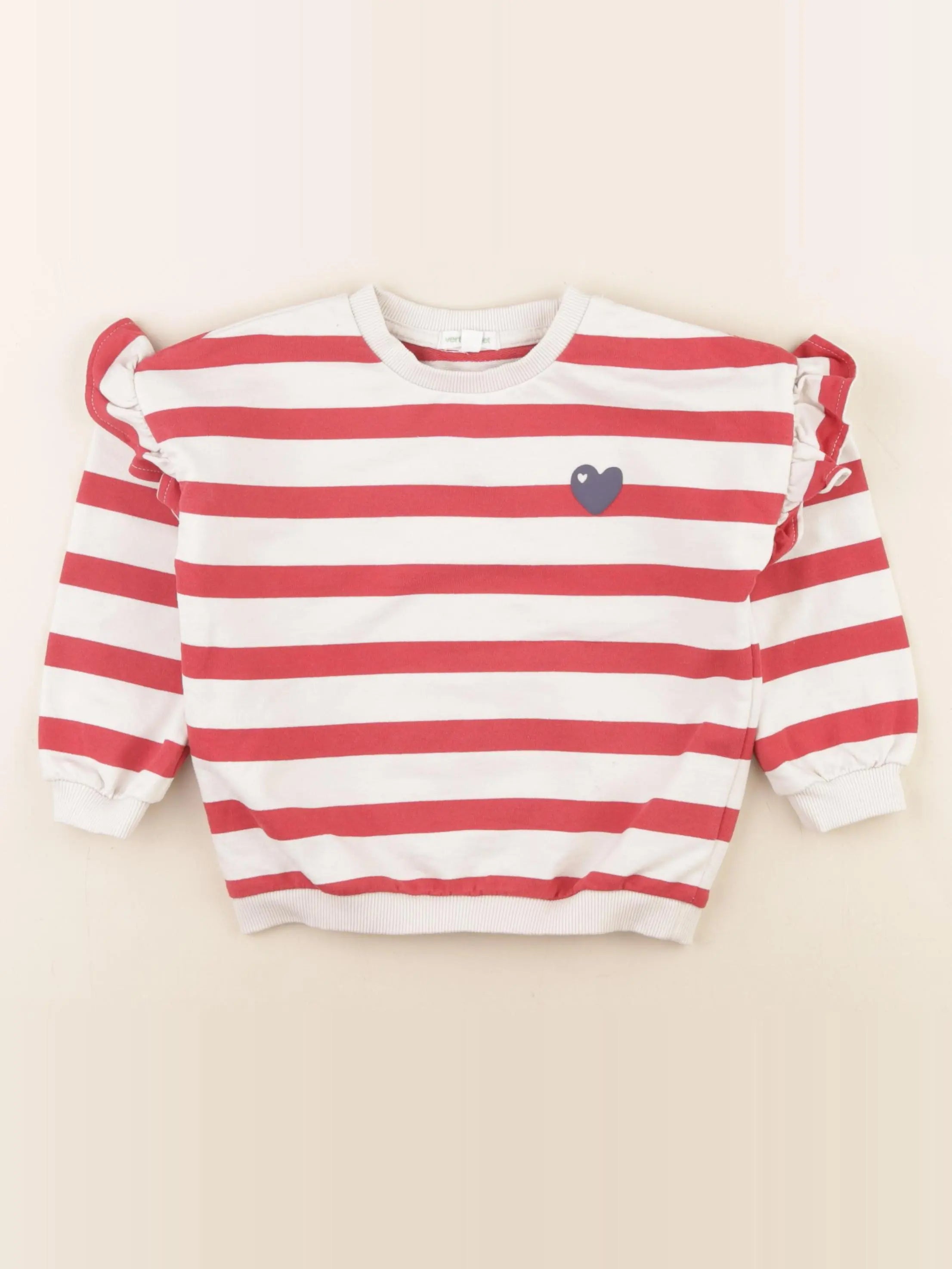 Vertbaudet - sweat beige, rouge - 4 ans
