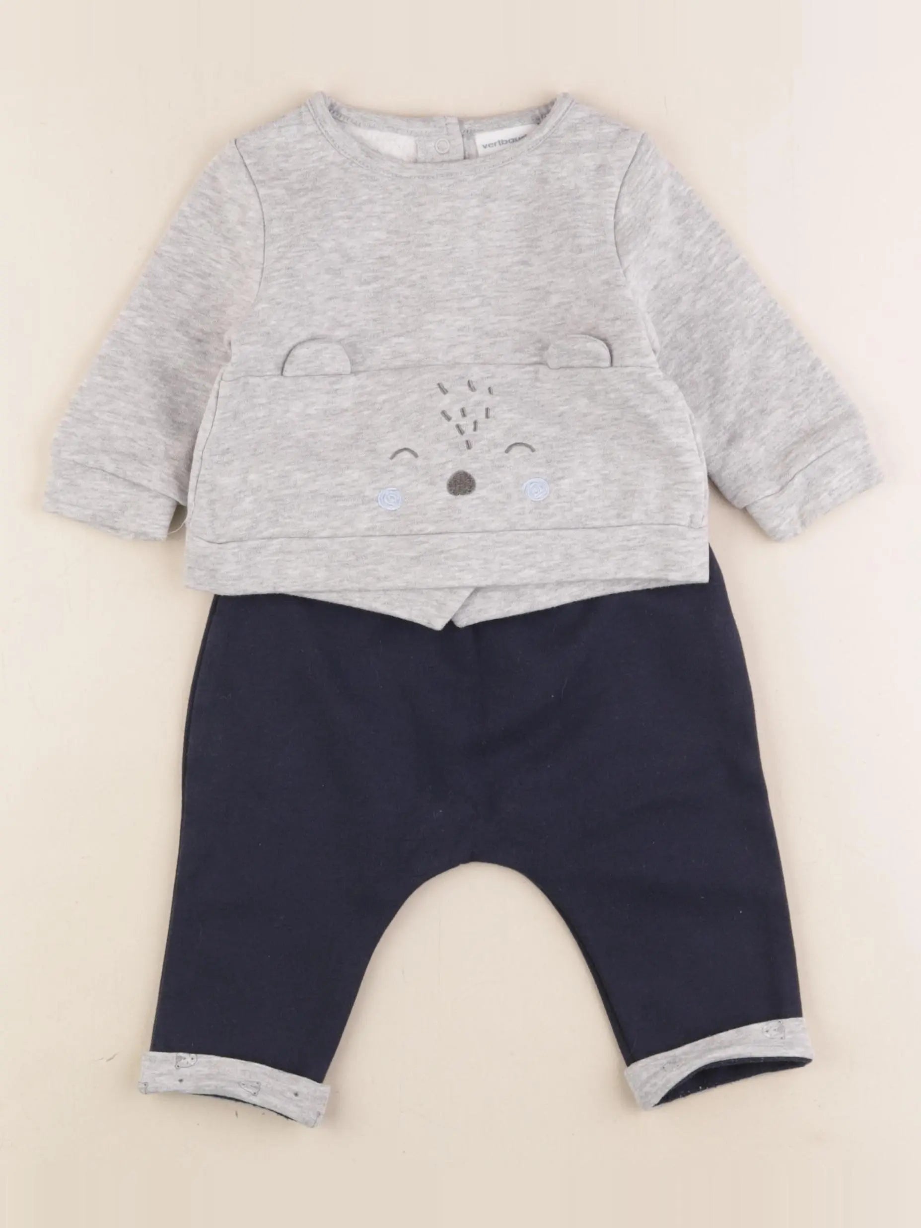 Vertbaudet - ensemble bleu, gris - 6 mois
