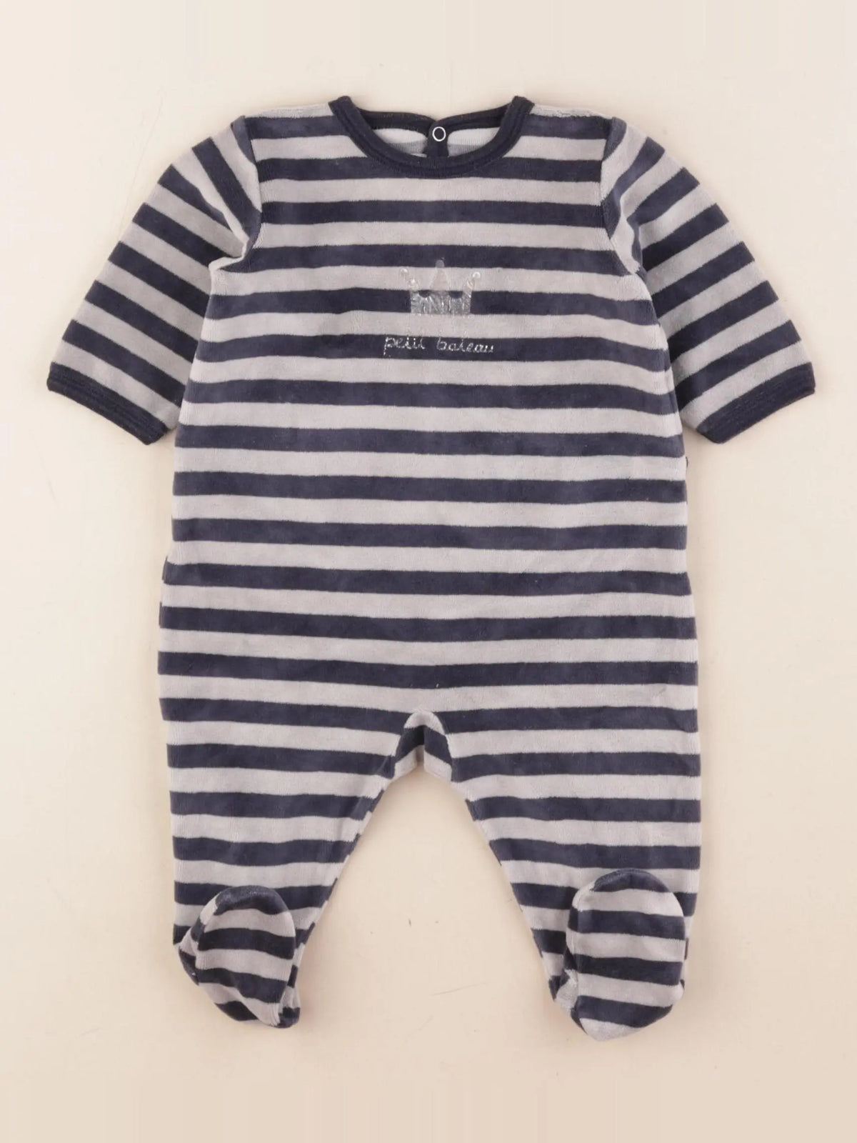 Petit Bateau - pyjama velours bleu, gris - 3 mois